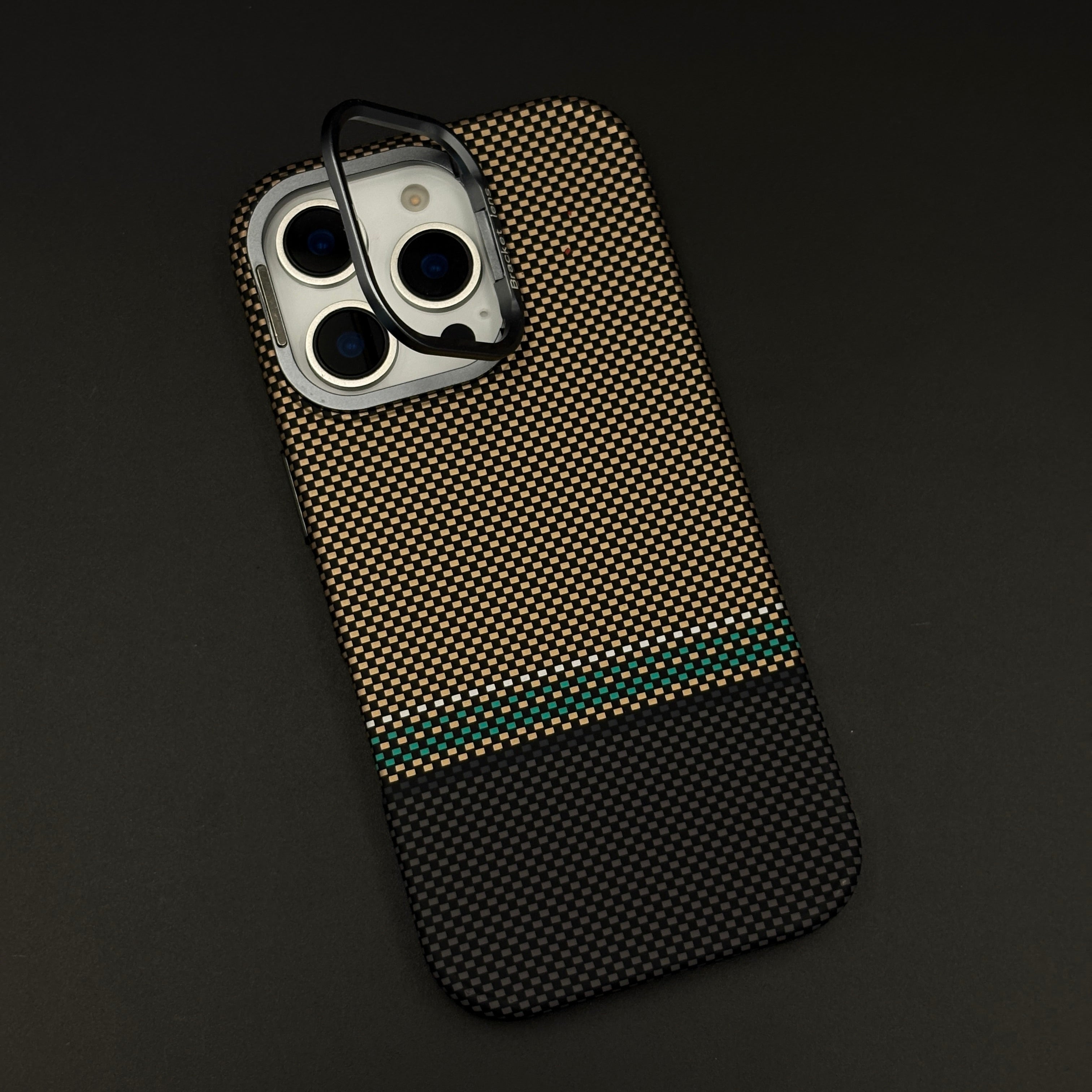 Two-Tone Aramid Phone Case Cover Hidden MagSafe for iPhone Series | Camera Kickstand | Carbon Fibre Feel