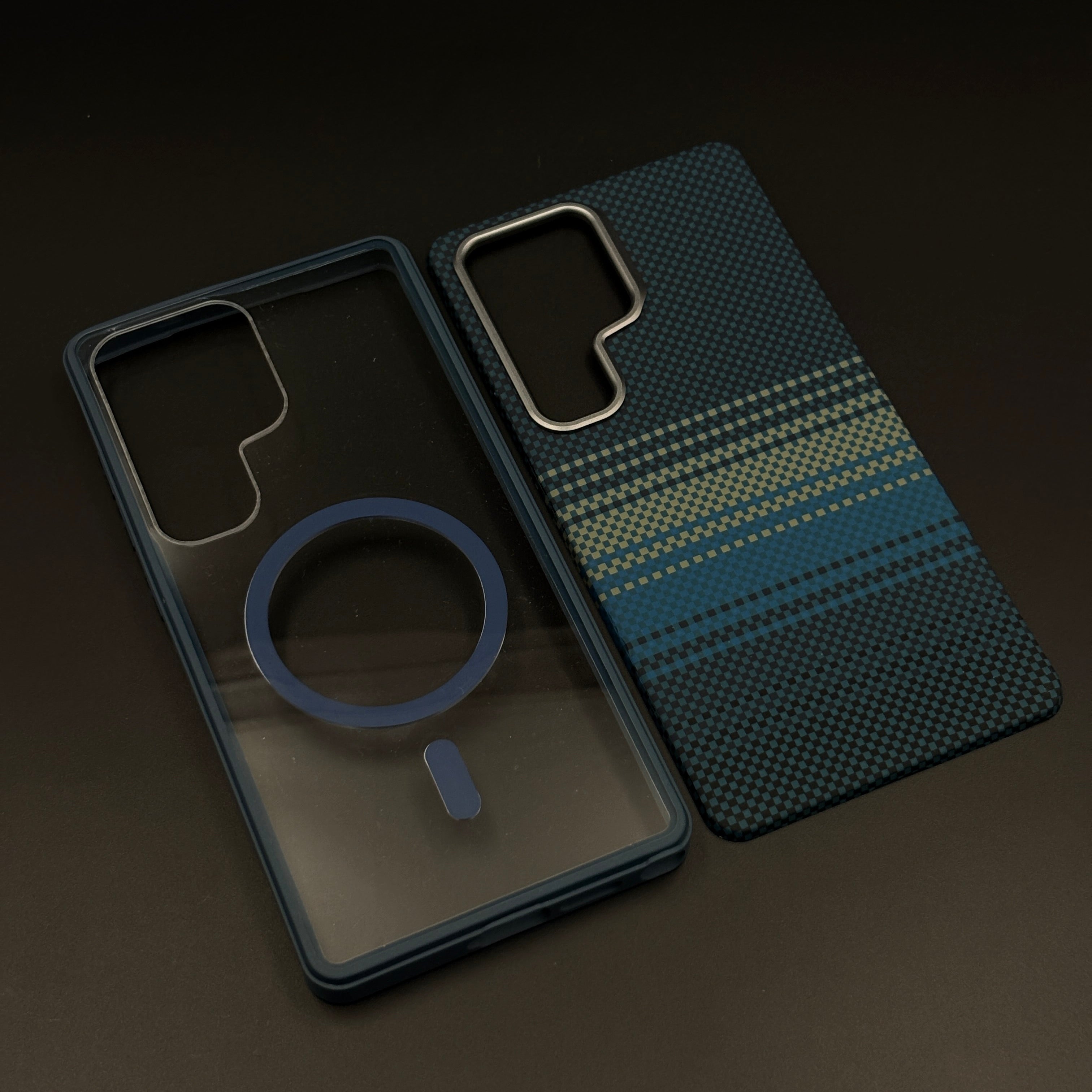 2-in-1 Detachable Magnetic Ocean Blue Stripe Case for Samsung Galaxy S25 Ultra | Transparent Shell & Design Plate