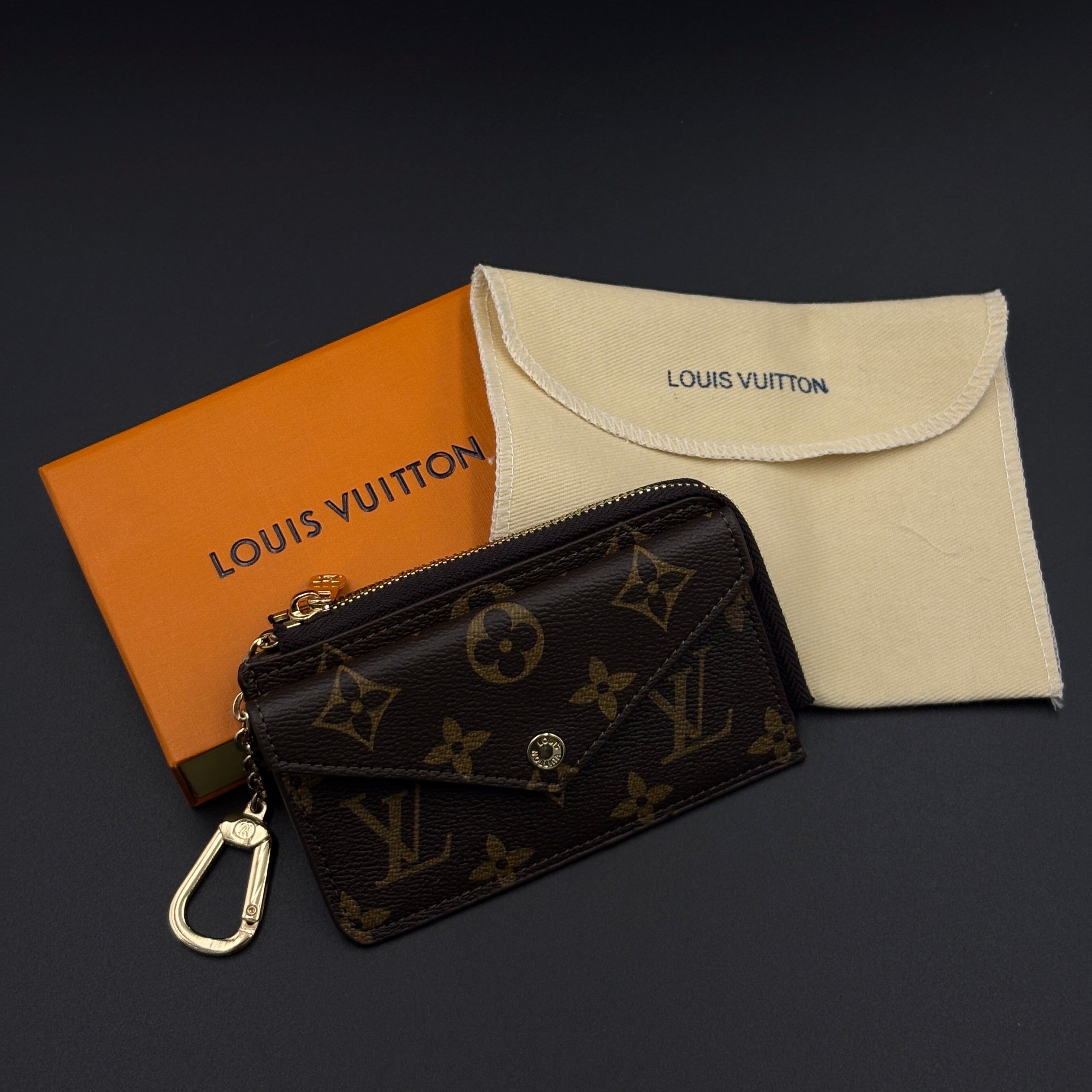 Luxury Fashion Brand Monogram Recto Verso Card Holder with Chain Hook with Box