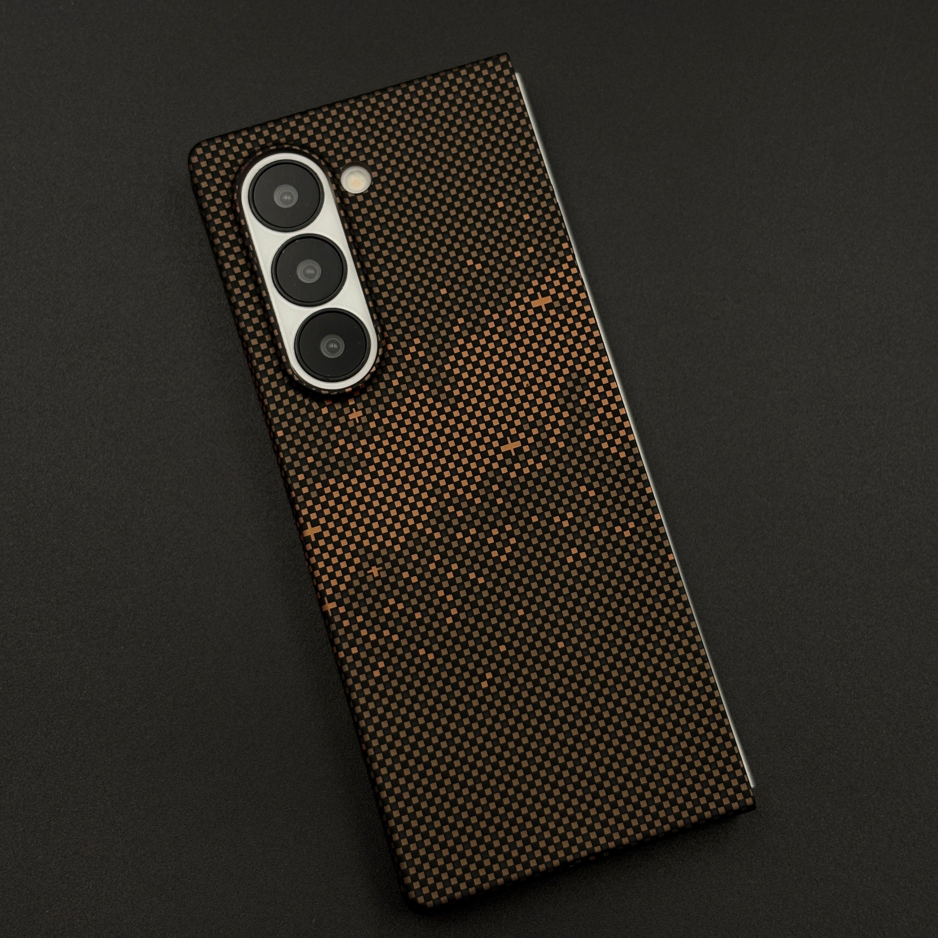 Brown Carbon Fiber Grid Hidden MagSafe Case for Samsung Galaxy Z Fold 6