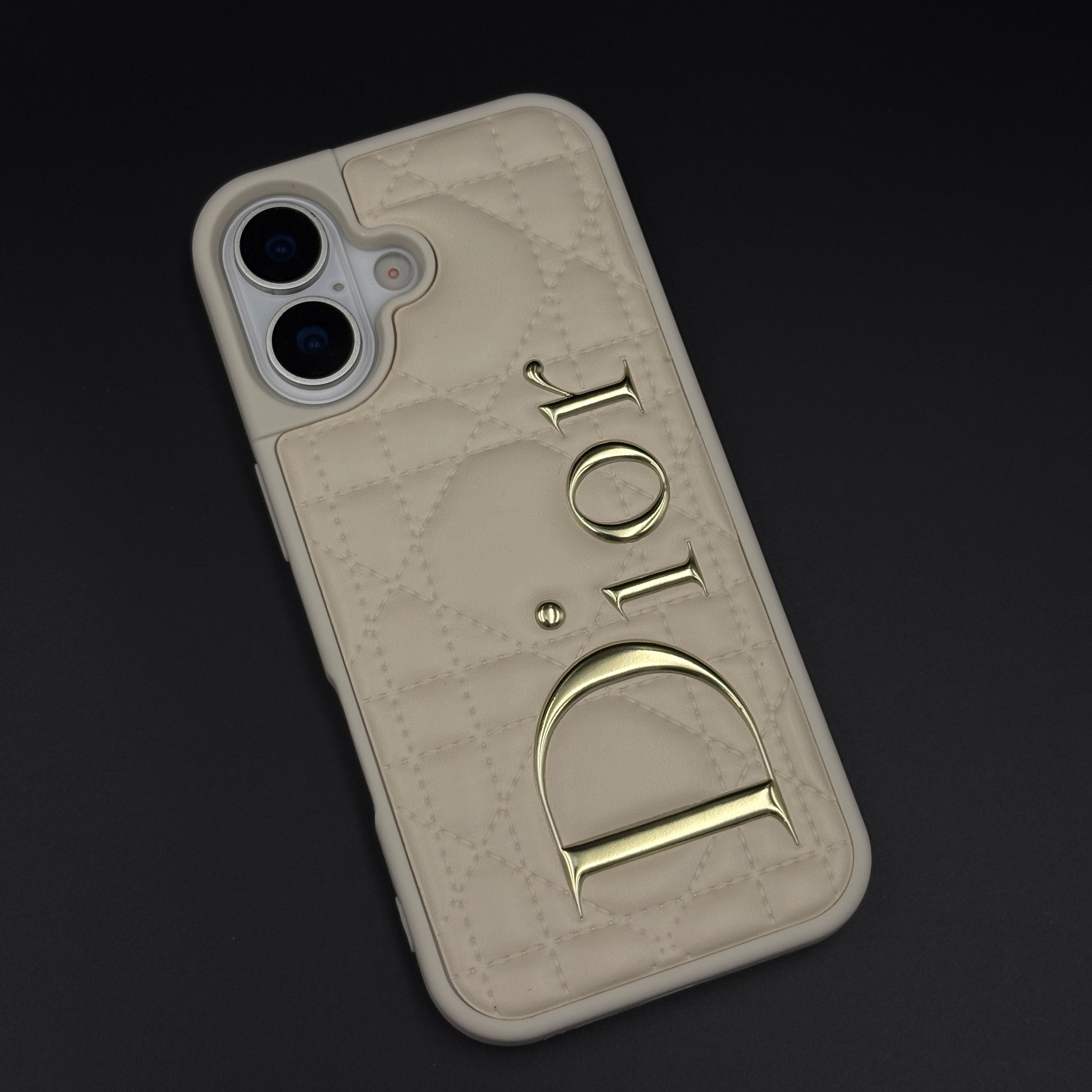 Luxury Brand CD Puffer Leather Case for iPhone 17 | Quilted Designer Protective Cover