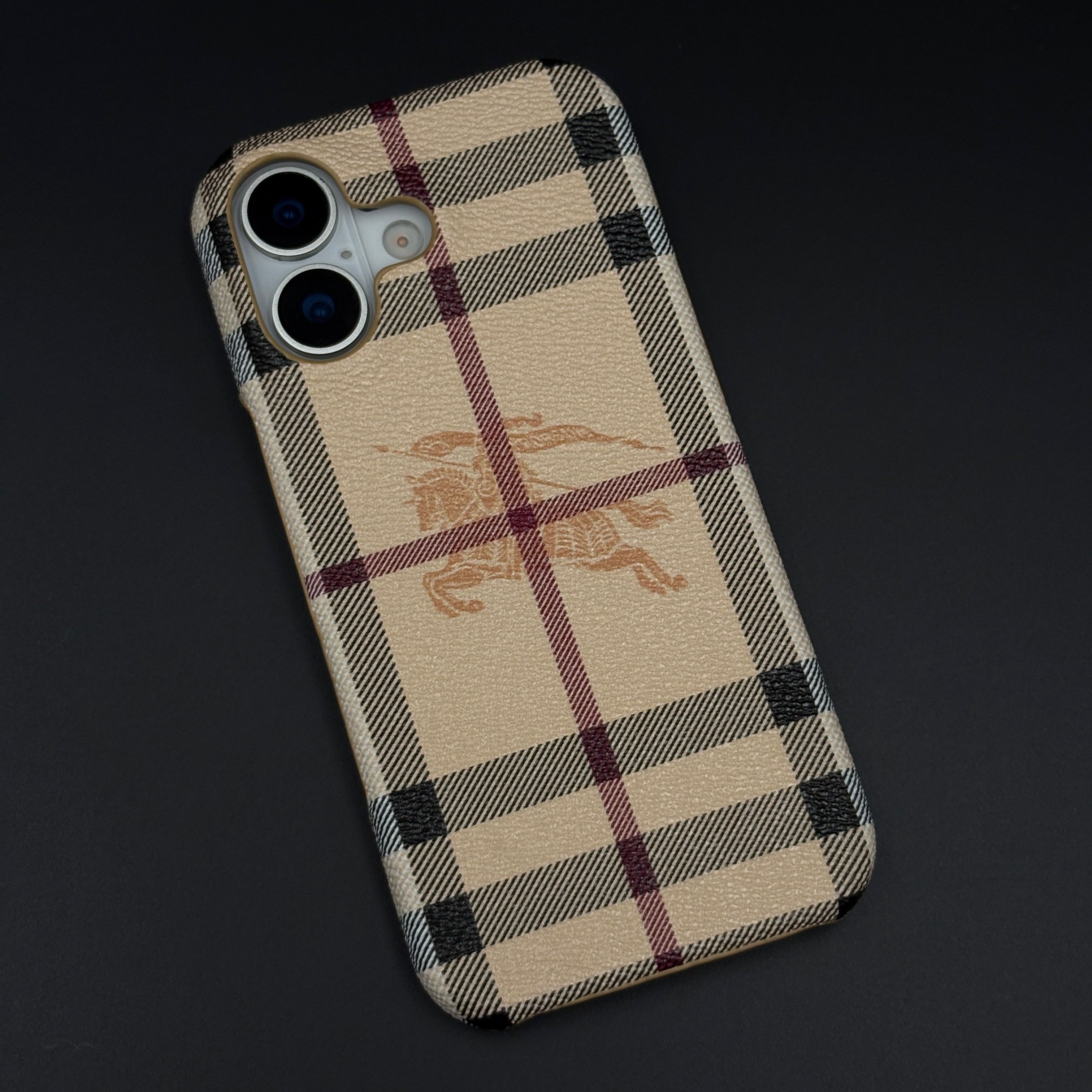 BBRY Branded Fine Leather Mobile Case Cover for iPhone 17 | Classic British Style Check Leather