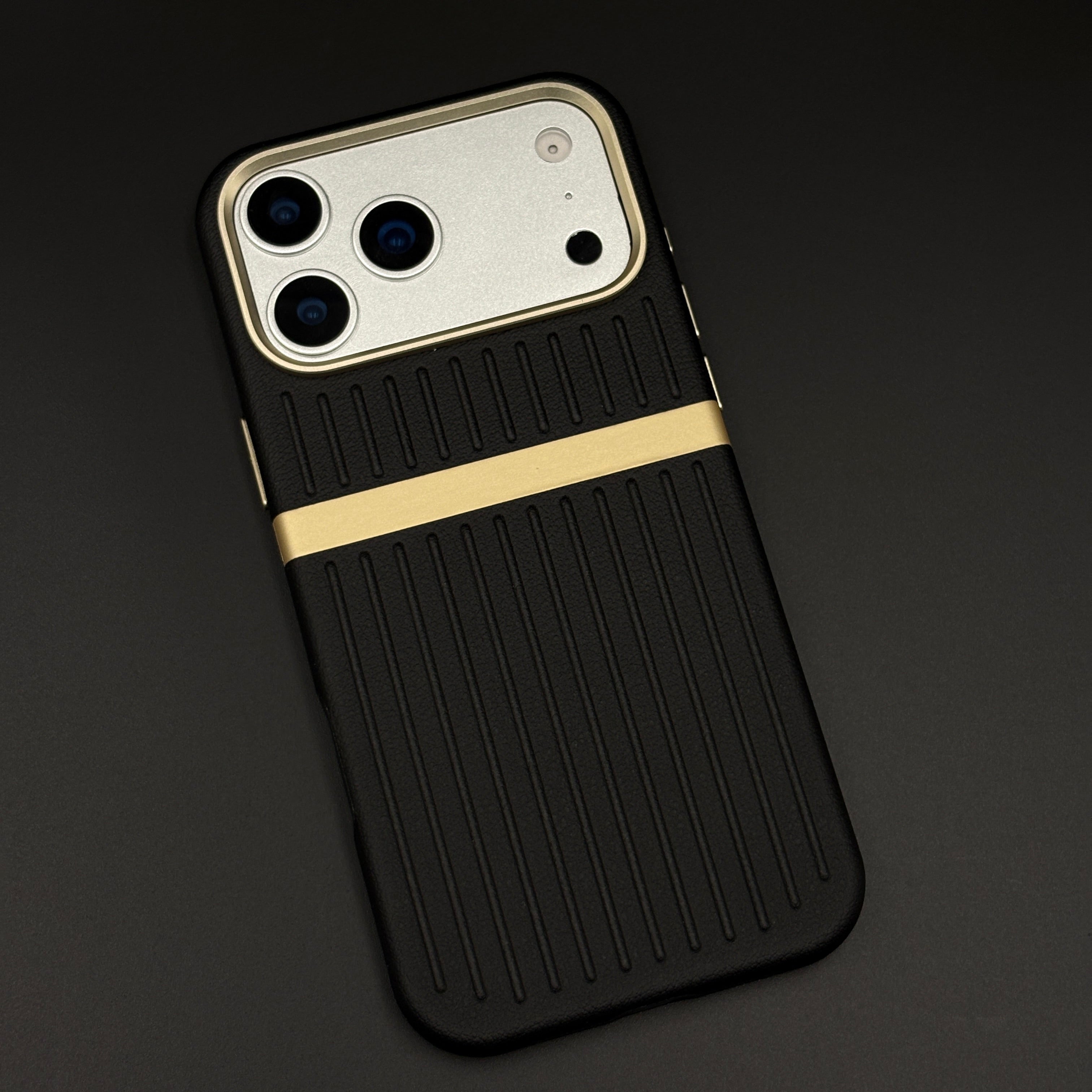 Striped Grip Hidden MagSafe Leather Case for iPhone 17 Series | Premium Camera Frame Back Cover