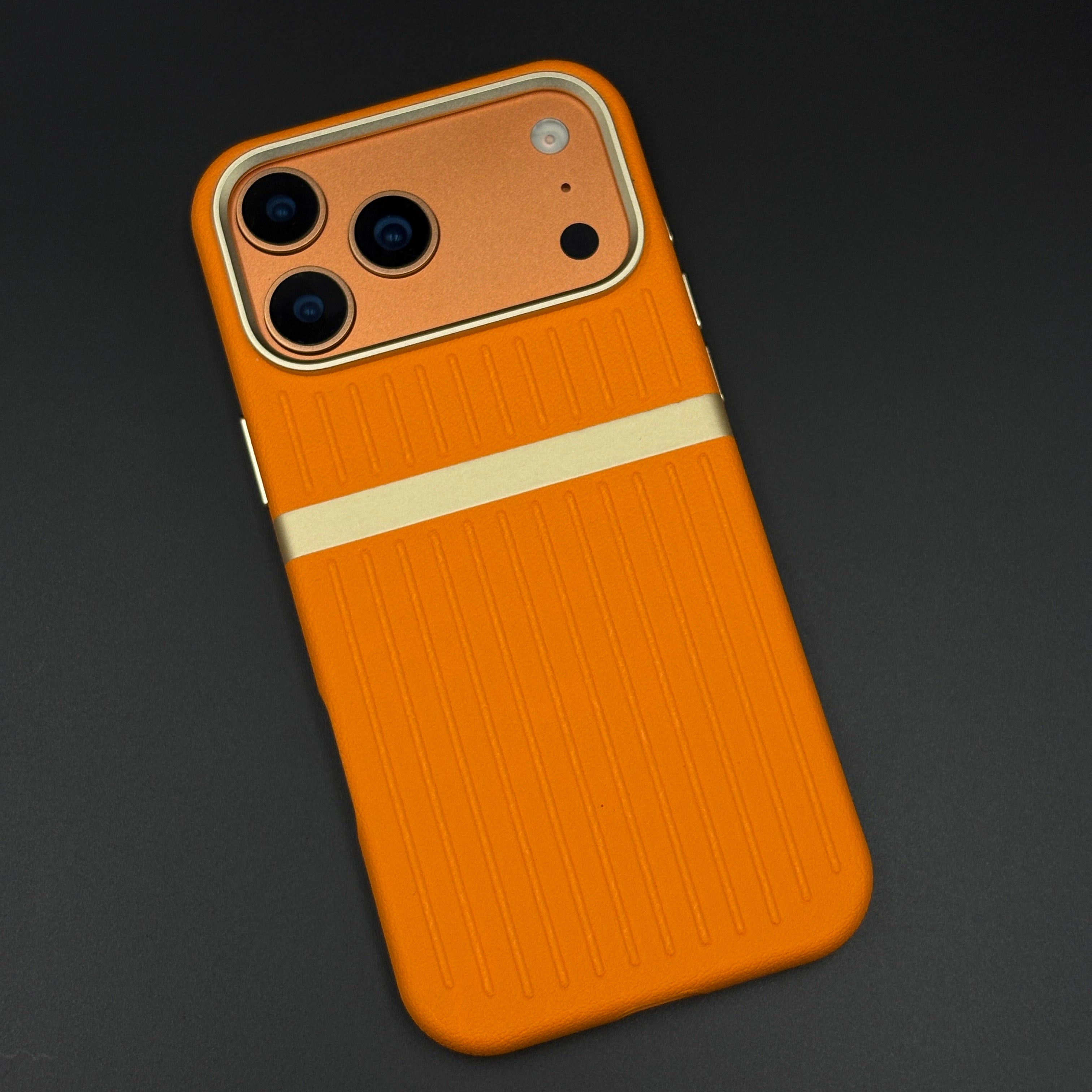 Striped Grip Hidden MagSafe Leather Case for iPhone 17 Series | Premium Camera Frame Back Cover