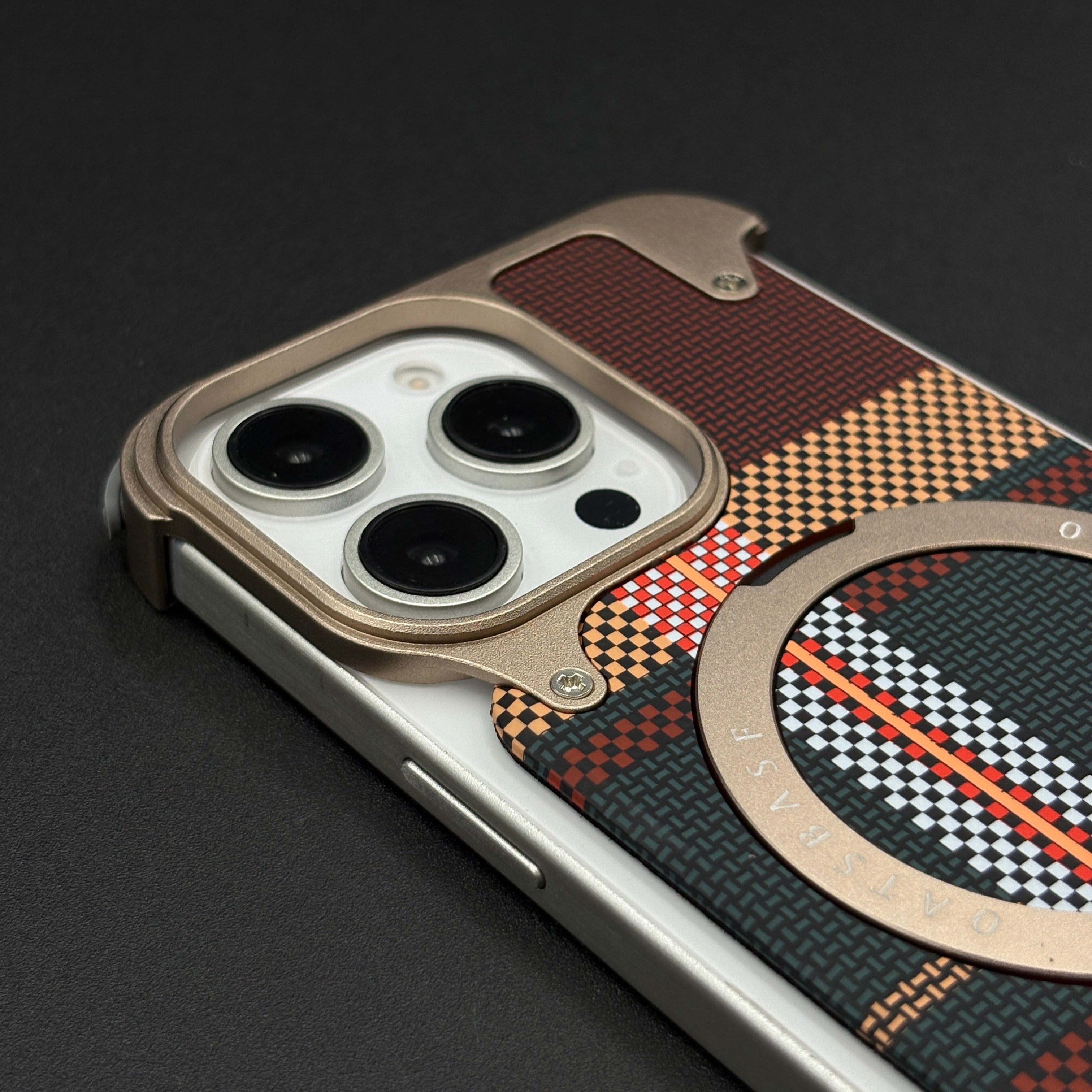 Kevlar Metal Gold Frame Phone Case for iPhone Series | MagSafe Compatible with Phone Stand | Rugged Style Protection