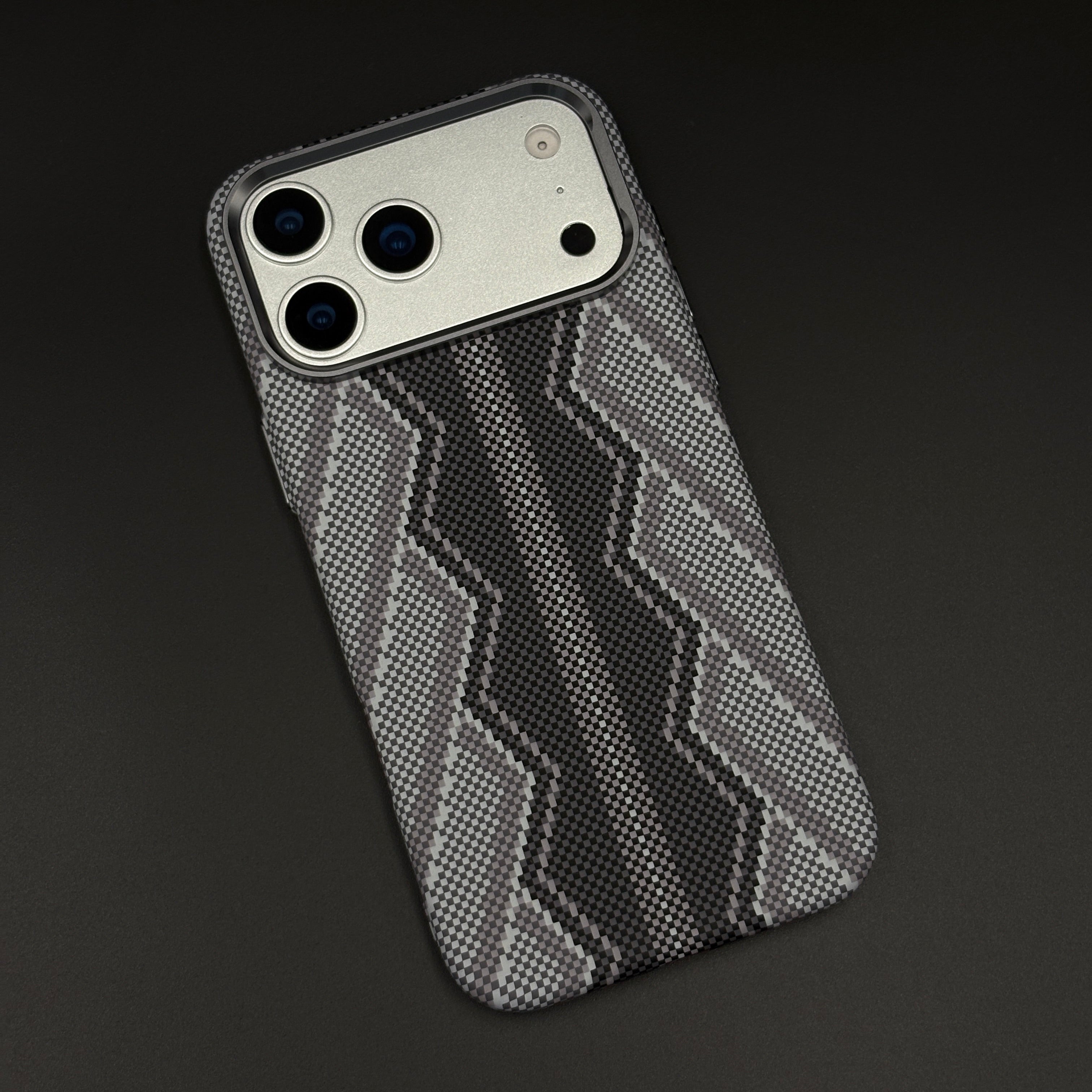 Storm Grey Zigzag Case Slim Mobile Case Cover for iPhone 17 Series | Rare Aramid Texture Finish | Real Carbon Fibre Feel | Hidden MagSafe