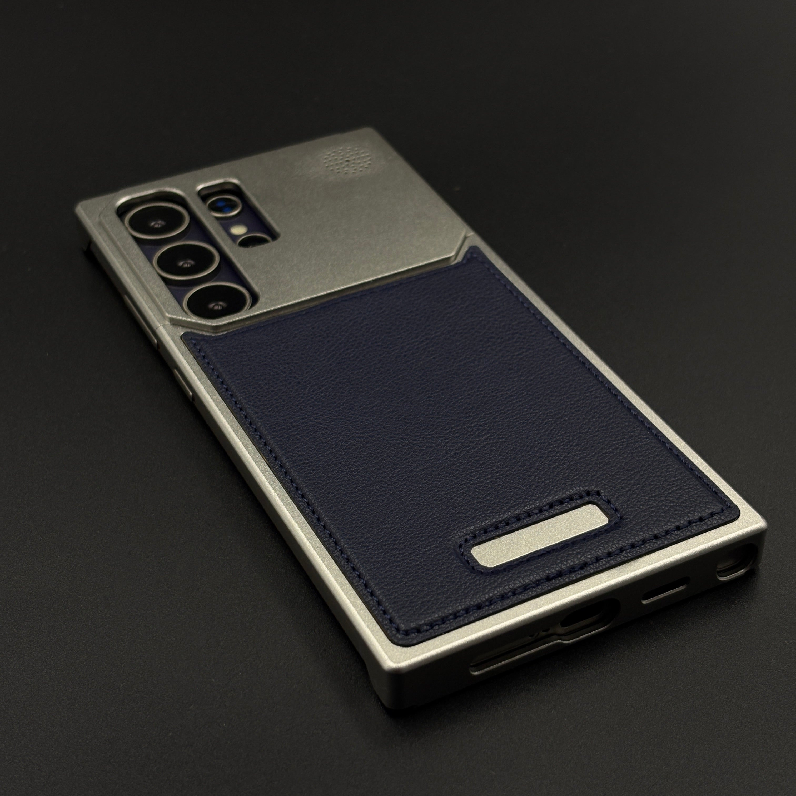 Silver Aluminum Leather Case Cover with Hidden MagSafe for Samsung Galaxy S24 Ultra