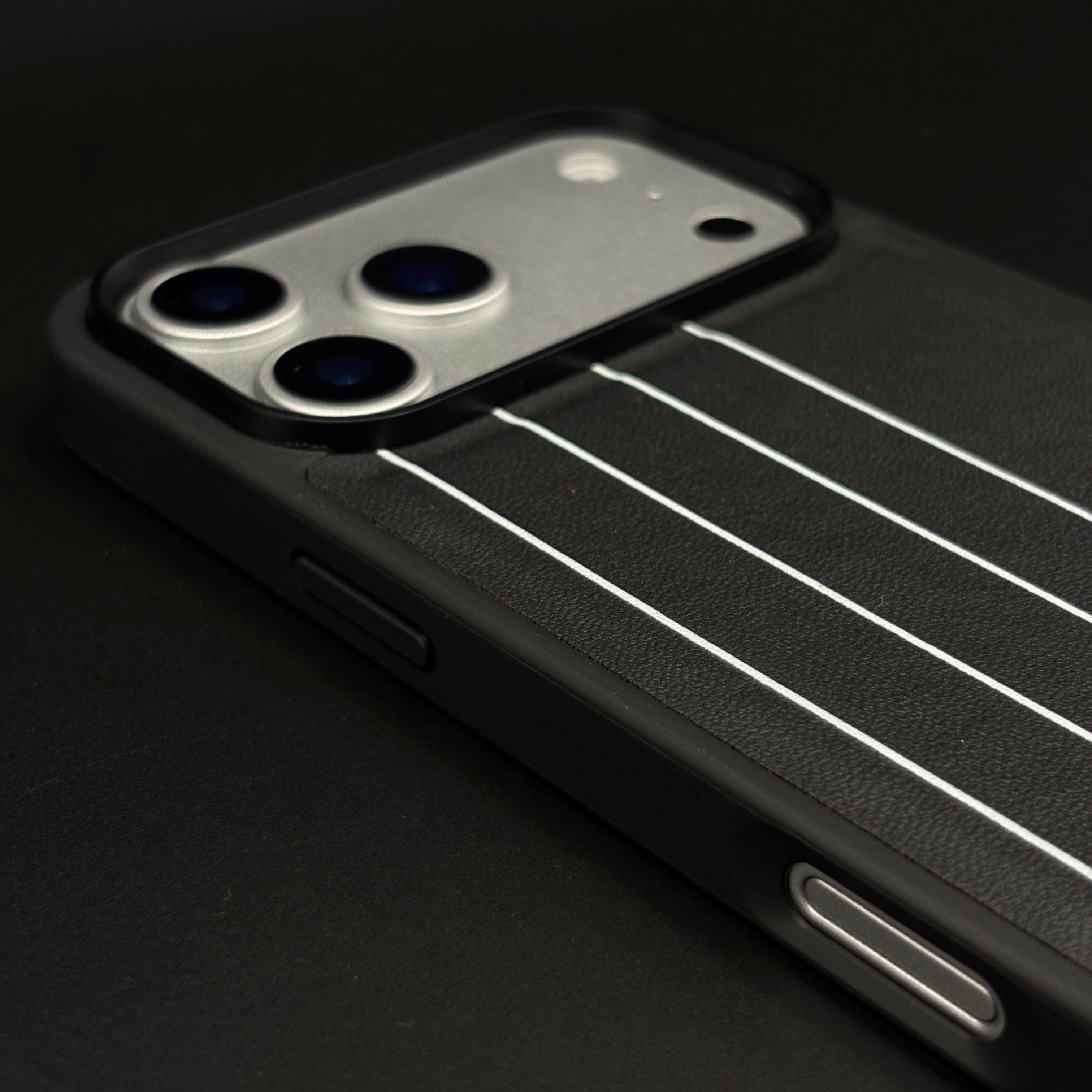 Luxury Triple Stripe Sports Car Merc Logo Leather Case for iPhone 17 Series | Slim Protective Back Cover