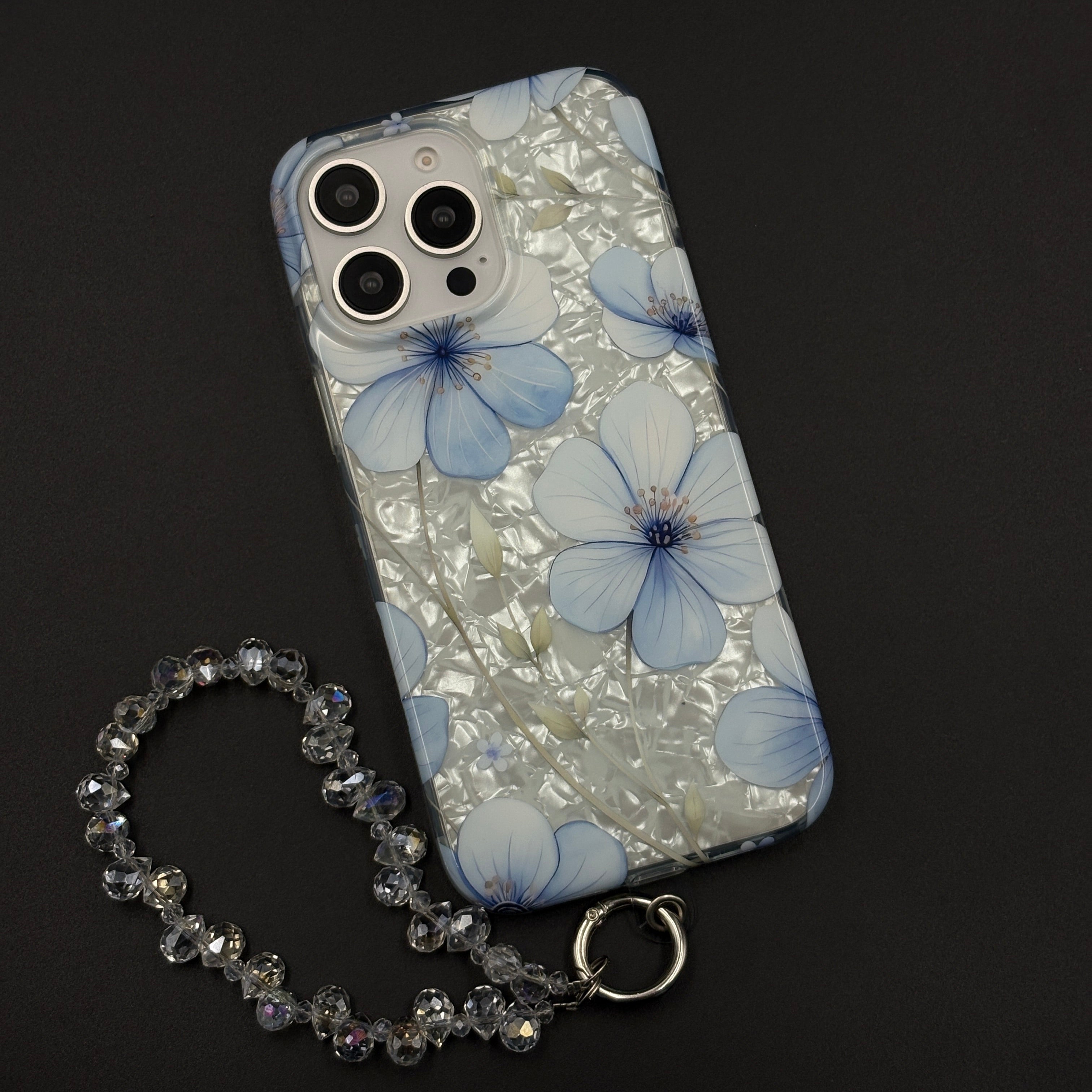 Blue Bloom Pearl with Sling Mobile Case Cover for iPhone