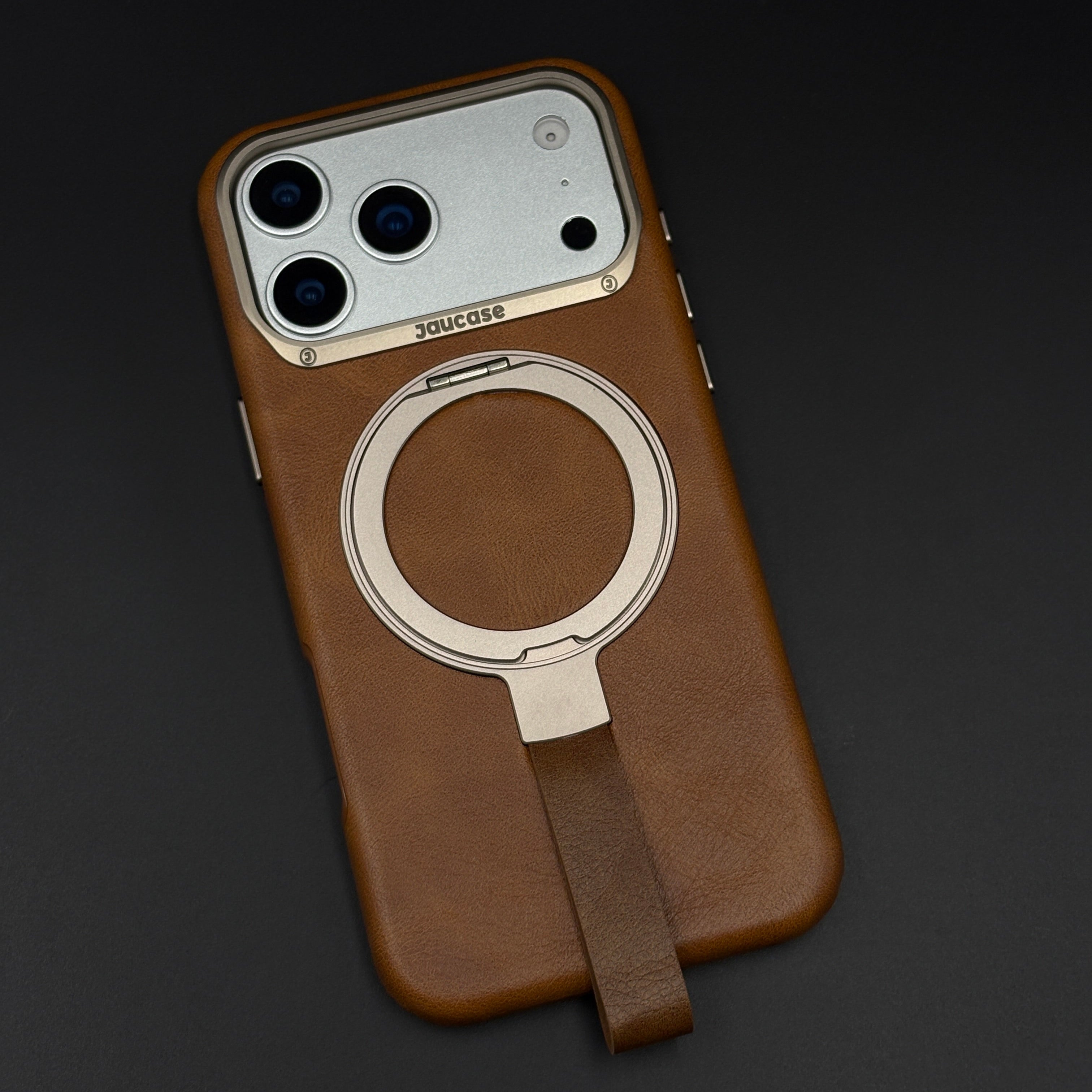 Leather MagSafe Ring Stand Case with Strap for iPhone 17 Series | Slim Grip Holder Cover