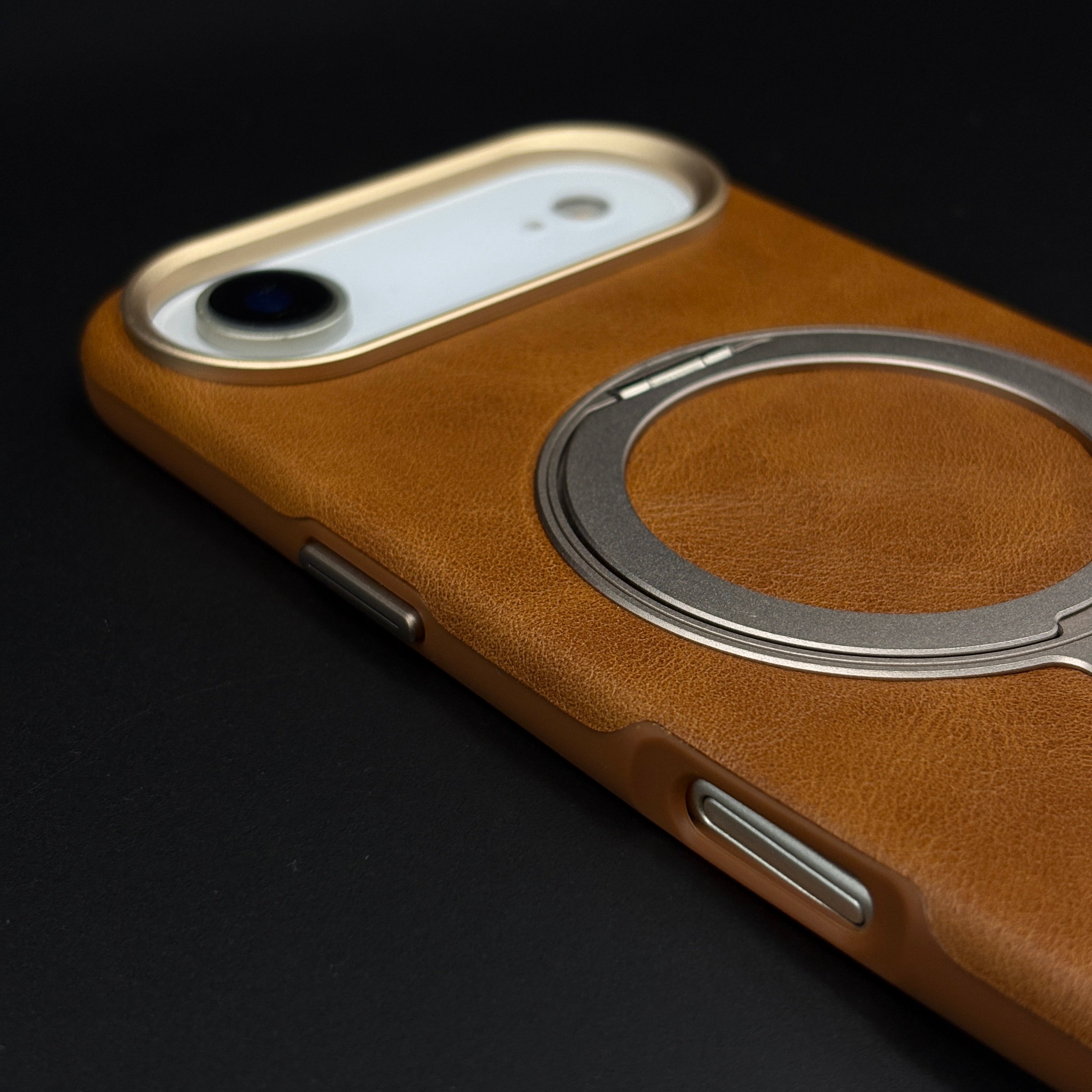 Leather MagSafe Ring Stand Case with Strap for iPhone 17 Air | Slim Grip Holder Cover