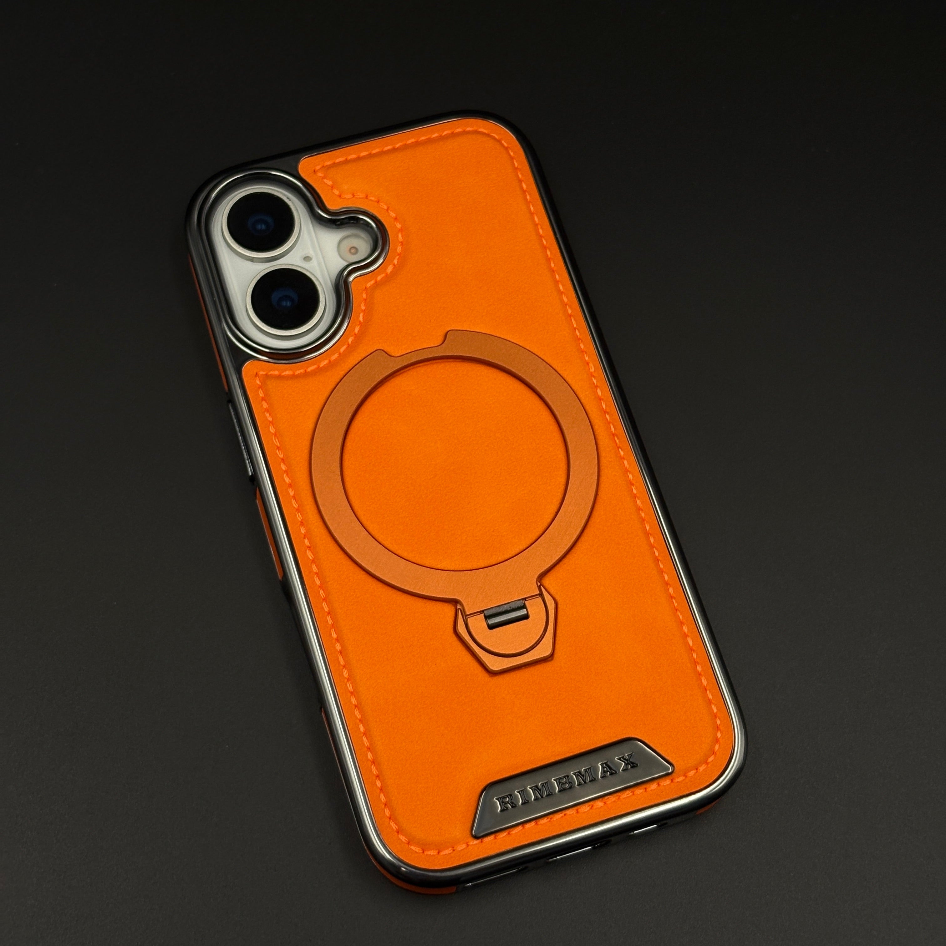 Leather Phone Case Cover with Metal Rotating Stand & MagSafe for iPhone 17 | Premium 360° Kickstand Edition