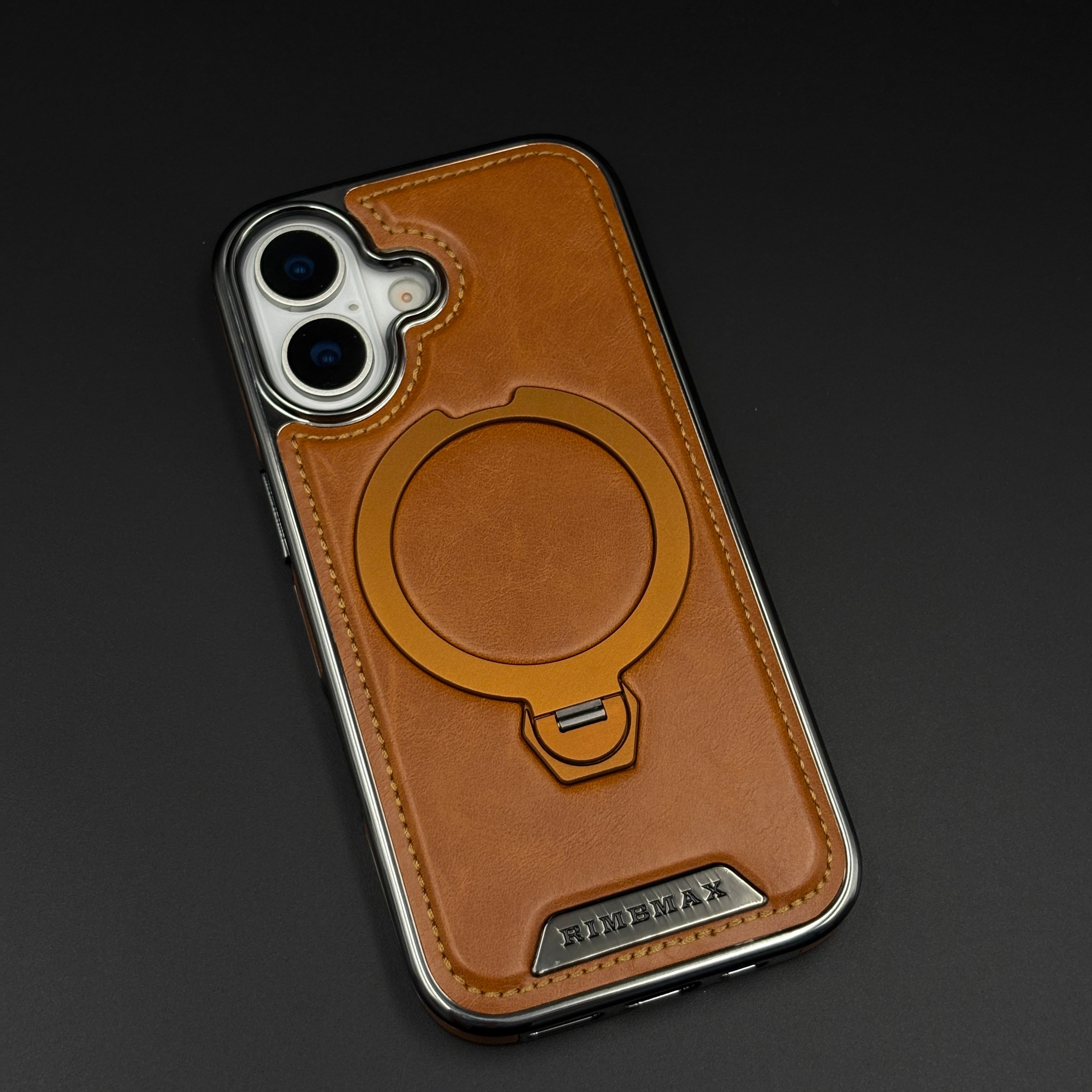 Leather Phone Case Cover with Metal Rotating Stand & MagSafe for iPhone 17 | Premium 360° Kickstand Edition