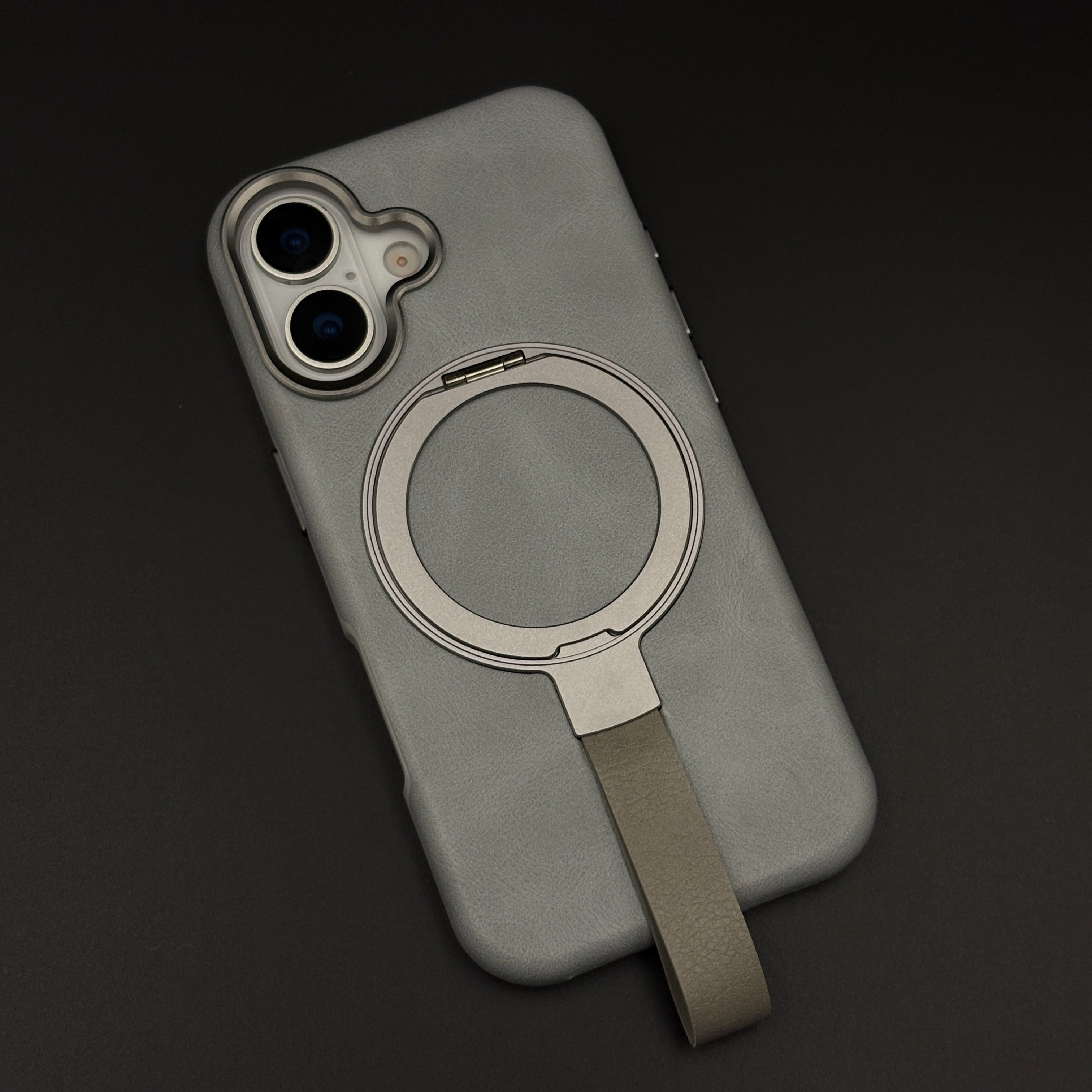 Leather MagSafe Ring Stand Case with Strap for iPhone 17 | Slim Grip Holder Cover