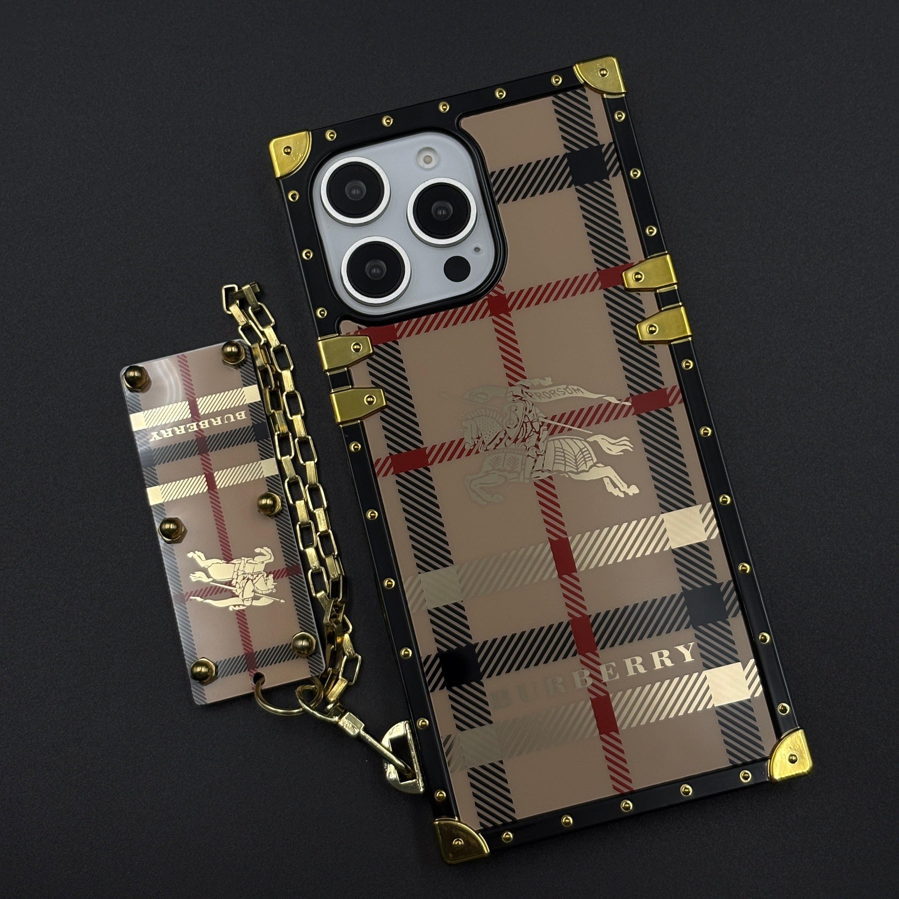 Luxury BBRY Square Trunk Case with Chain for iPhone 16 Pro Max