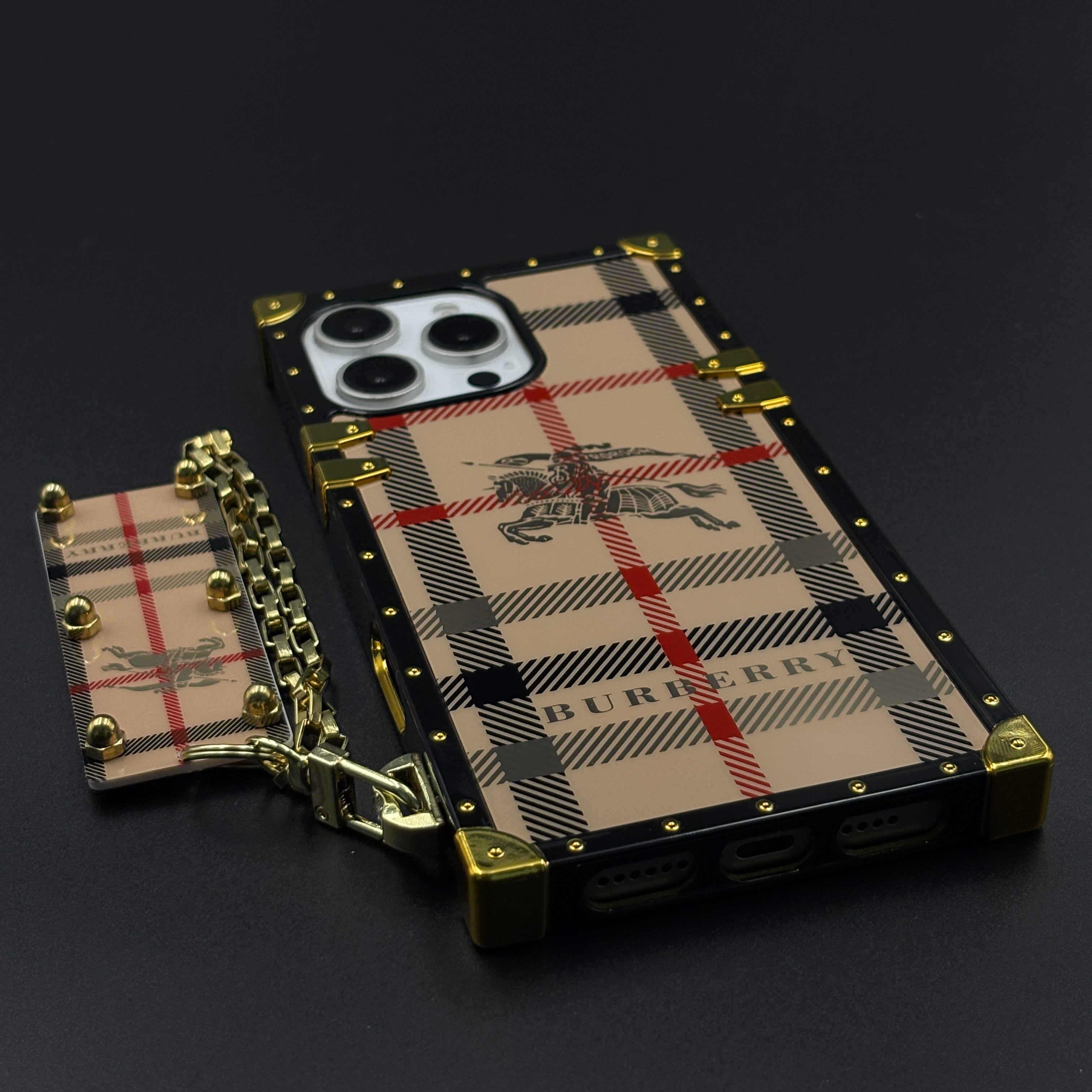 Luxury BBRY Square Trunk Case with Chain for iPhone 16 Pro Max