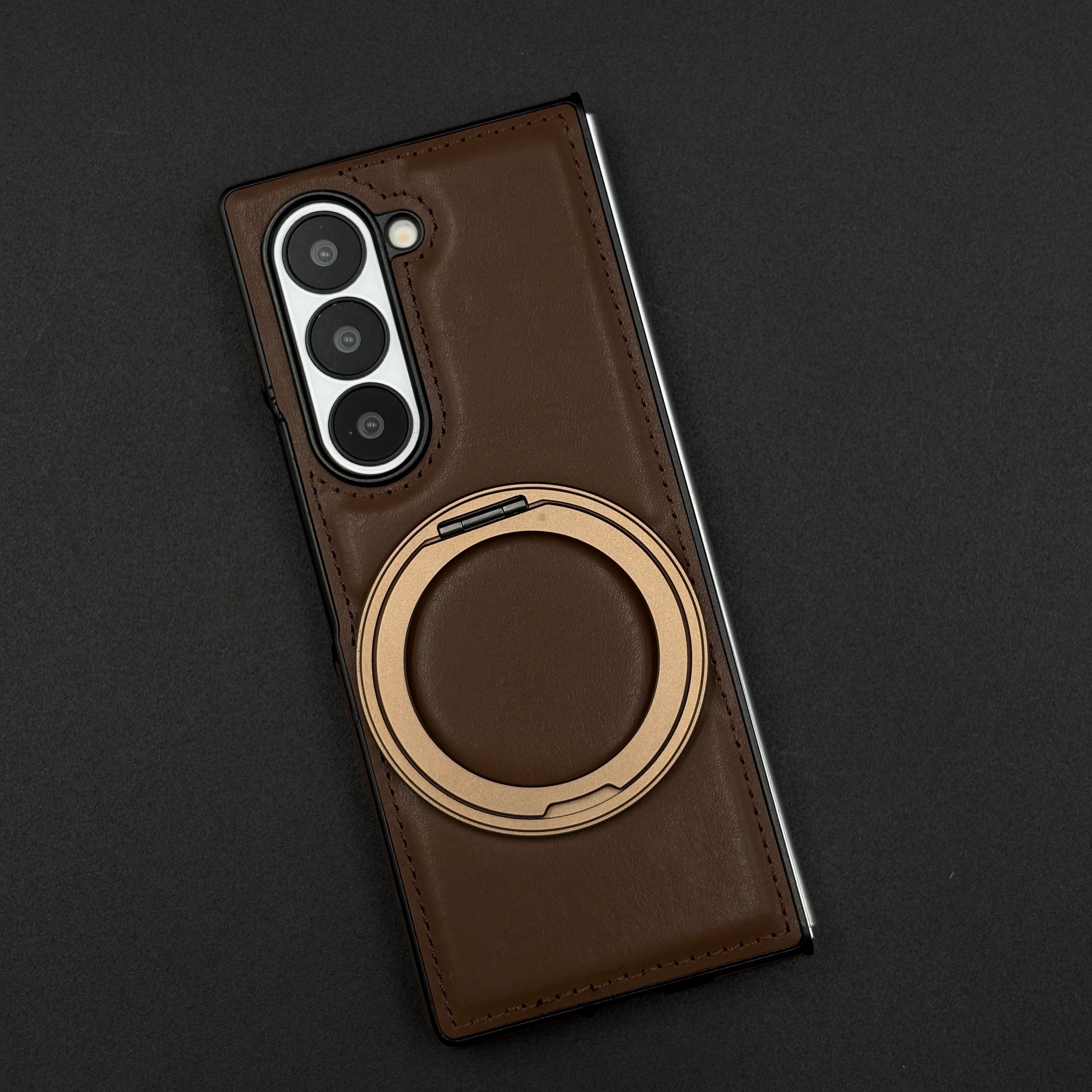 Stitch Leather Case 360° Rotating Metal Stand for Samsung Galaxy Z Fold 6 | Magsafe Compatible | Premium Feel & Grip