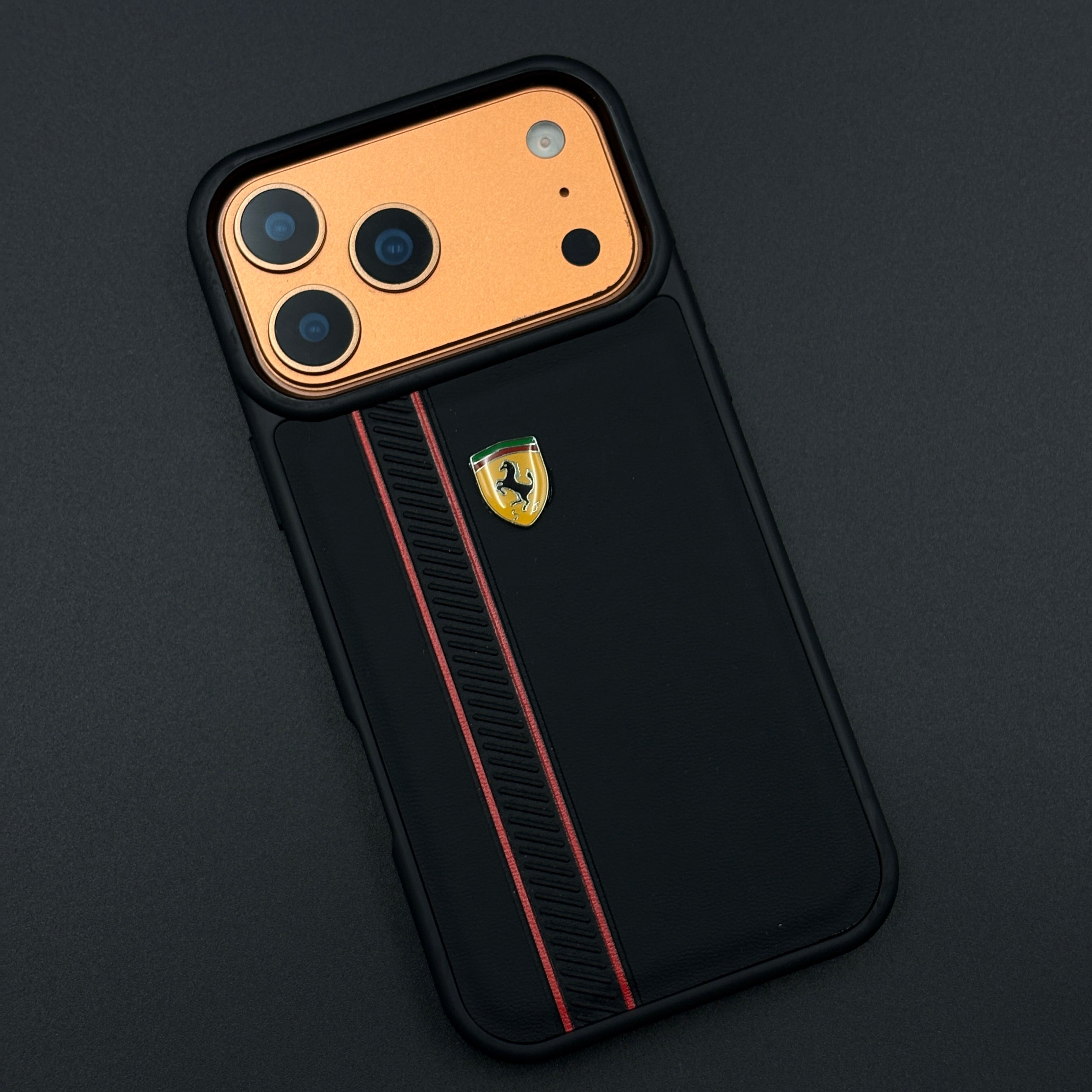 Luxury Sports Car FR Racing Red Stripe Case for iPhone 17 Series with Bold Black-and-Red Motorsport Finish