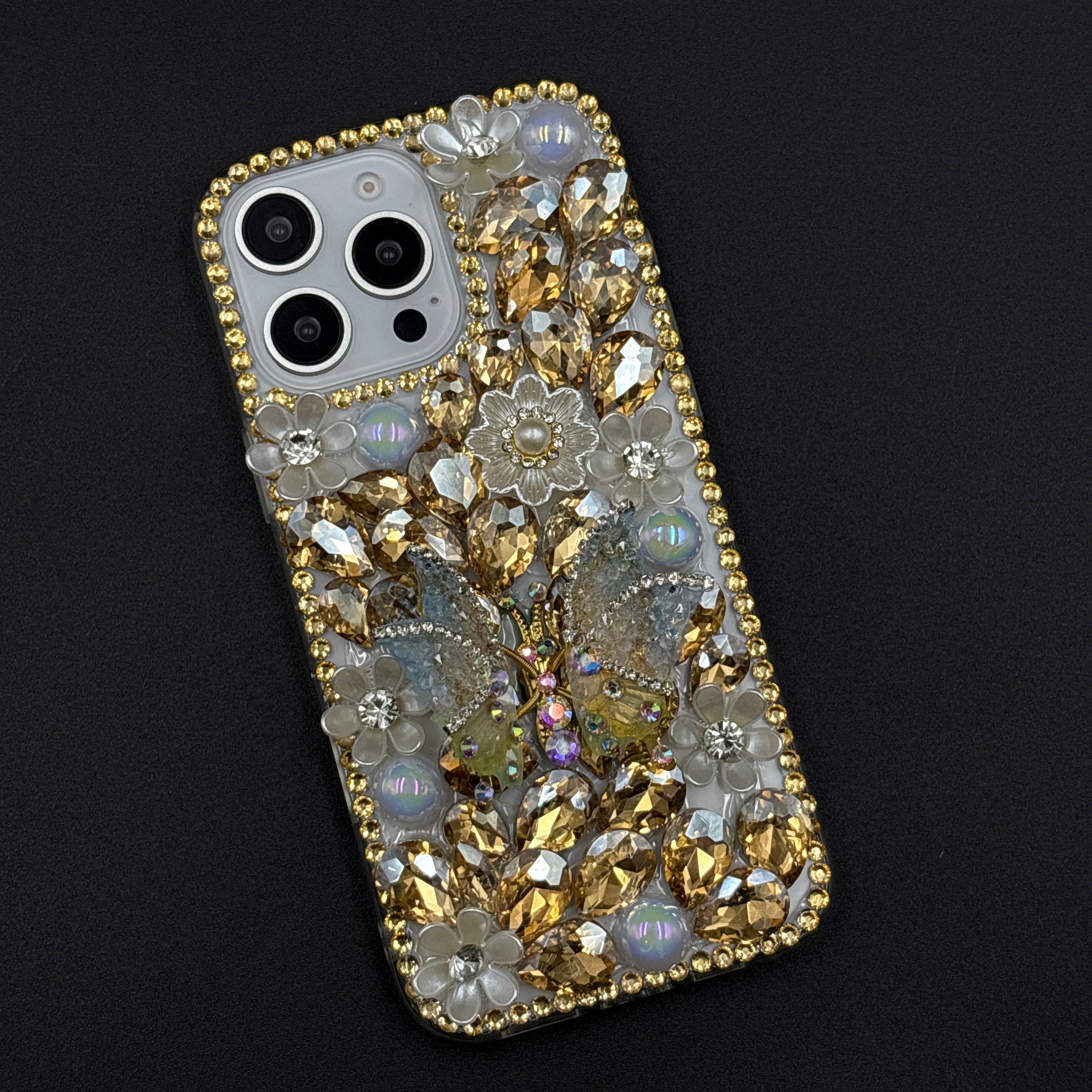 Luxury Butterfly Design Crystal Case for iPhone | Handcrafted Rhinestone Cover | Gems & Floral Accents | Premium Feel & Glam Look
