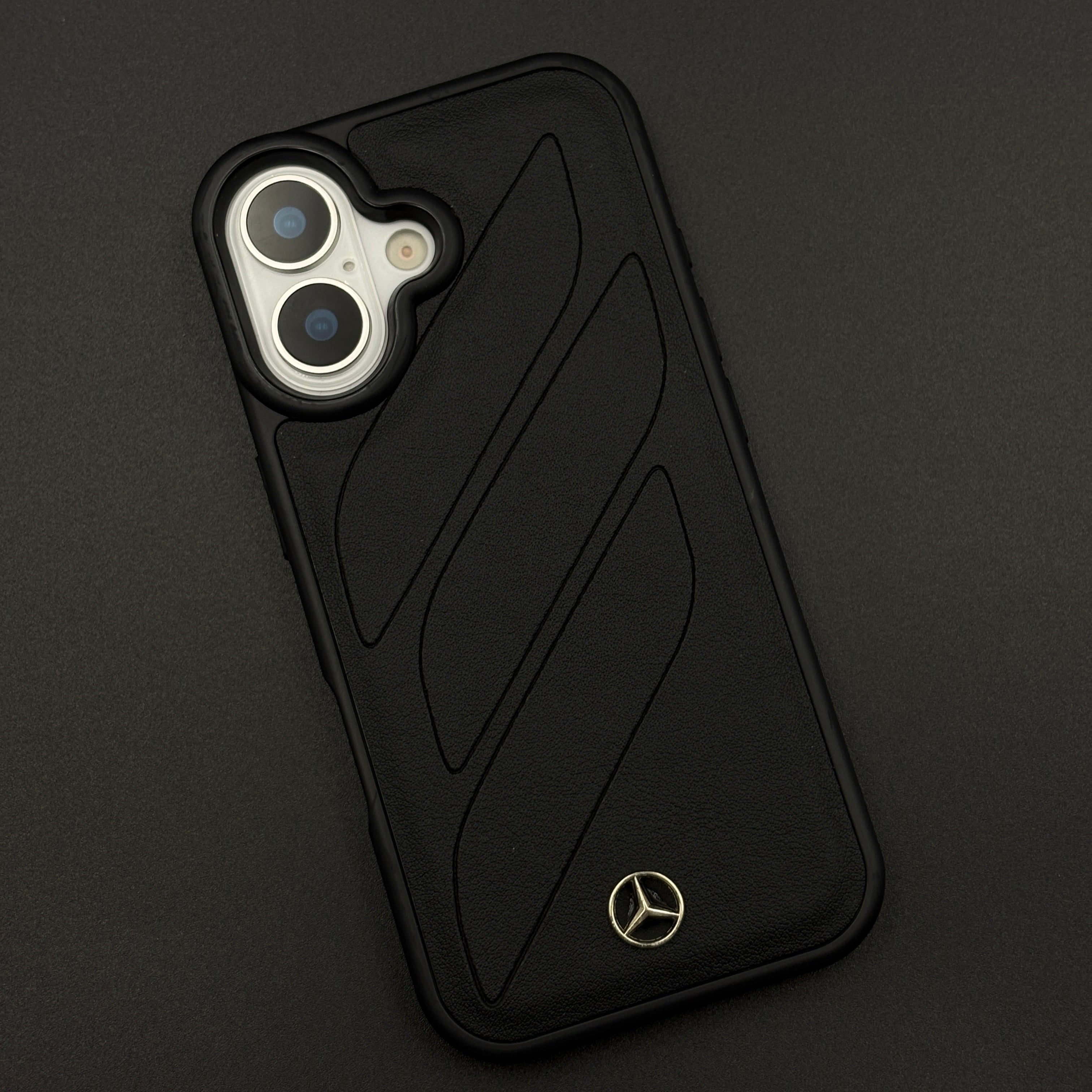 Luxury Sports Car Brand Merc Noir Texture Case for iPhone 17 with Embossed Design