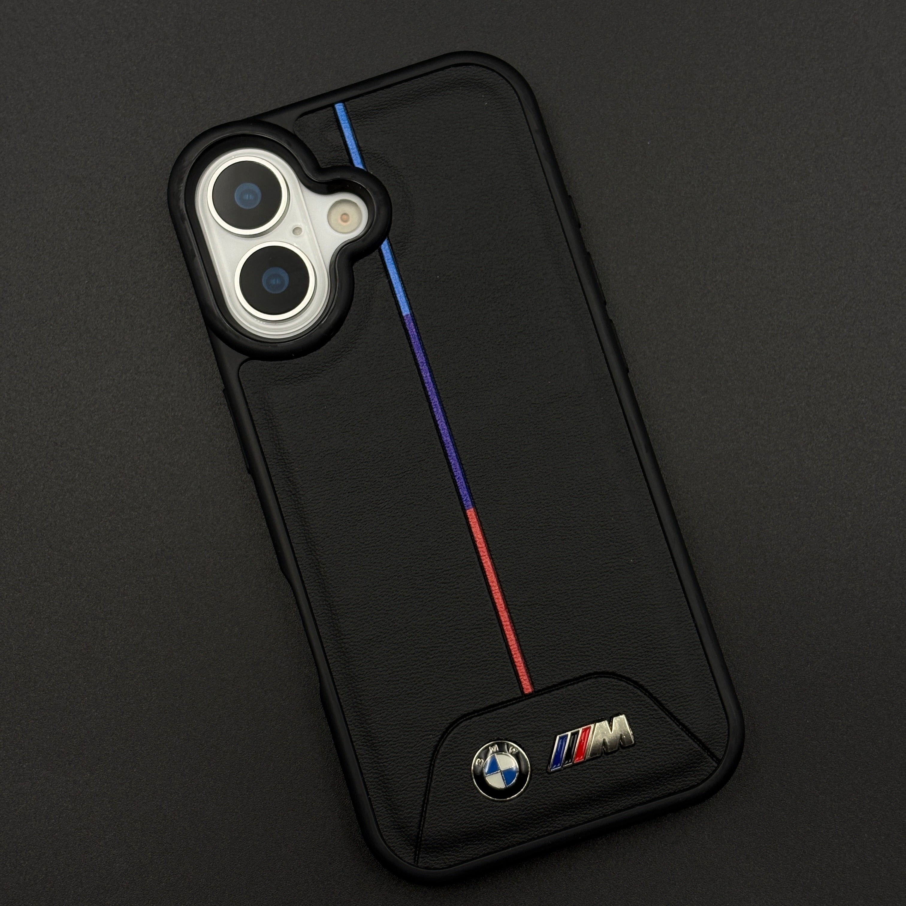 Performance M Series Sport Car Racing Stripe Case for iPhone 17 with Tricolor Accent