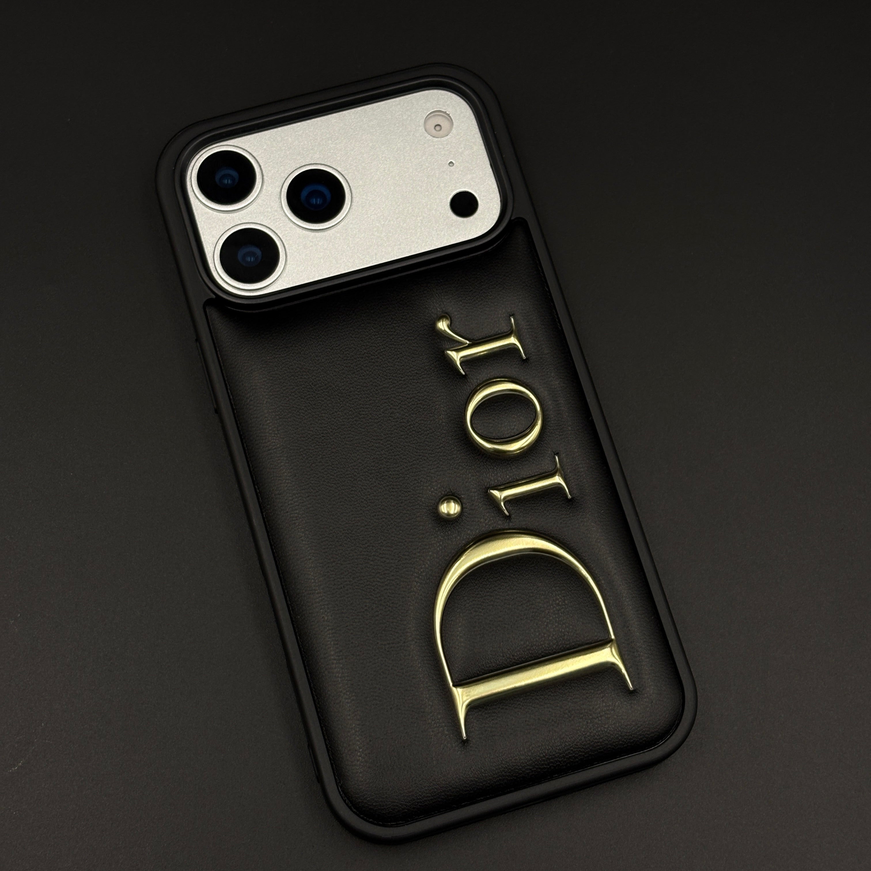 Gold Logo Embossed Puffer Mobile Case for iPhone 17 Series | Premium Black Designer Cushion | Embossed Logo