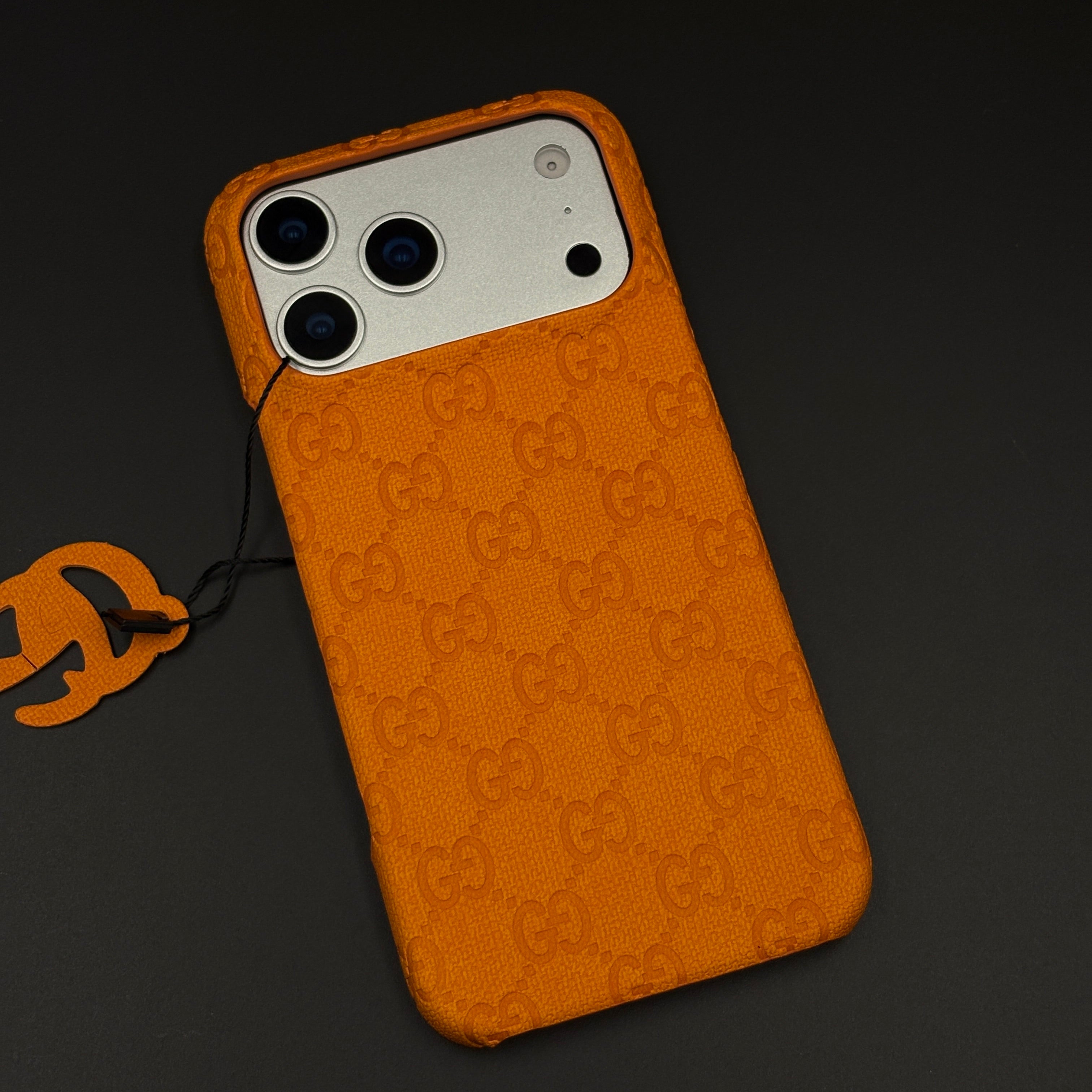 Branded Orange Leather GG Mobile Case for iPhone 17 Series | Designer-inspired Leather Finish