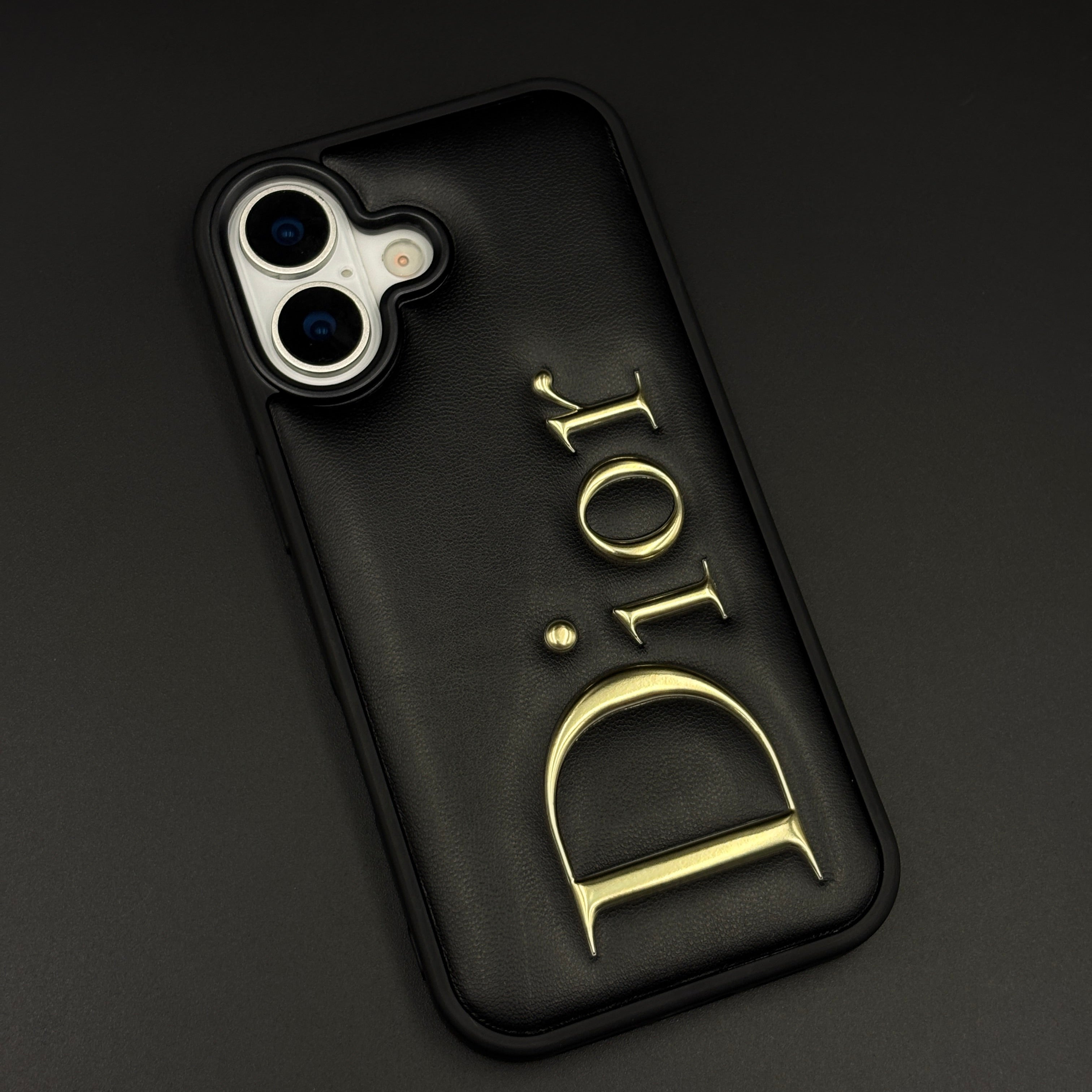 Gold Logo Embossed Puffer Mobile Case for iPhone 17 | Premium Black Designer Cushion | Embossed Logo