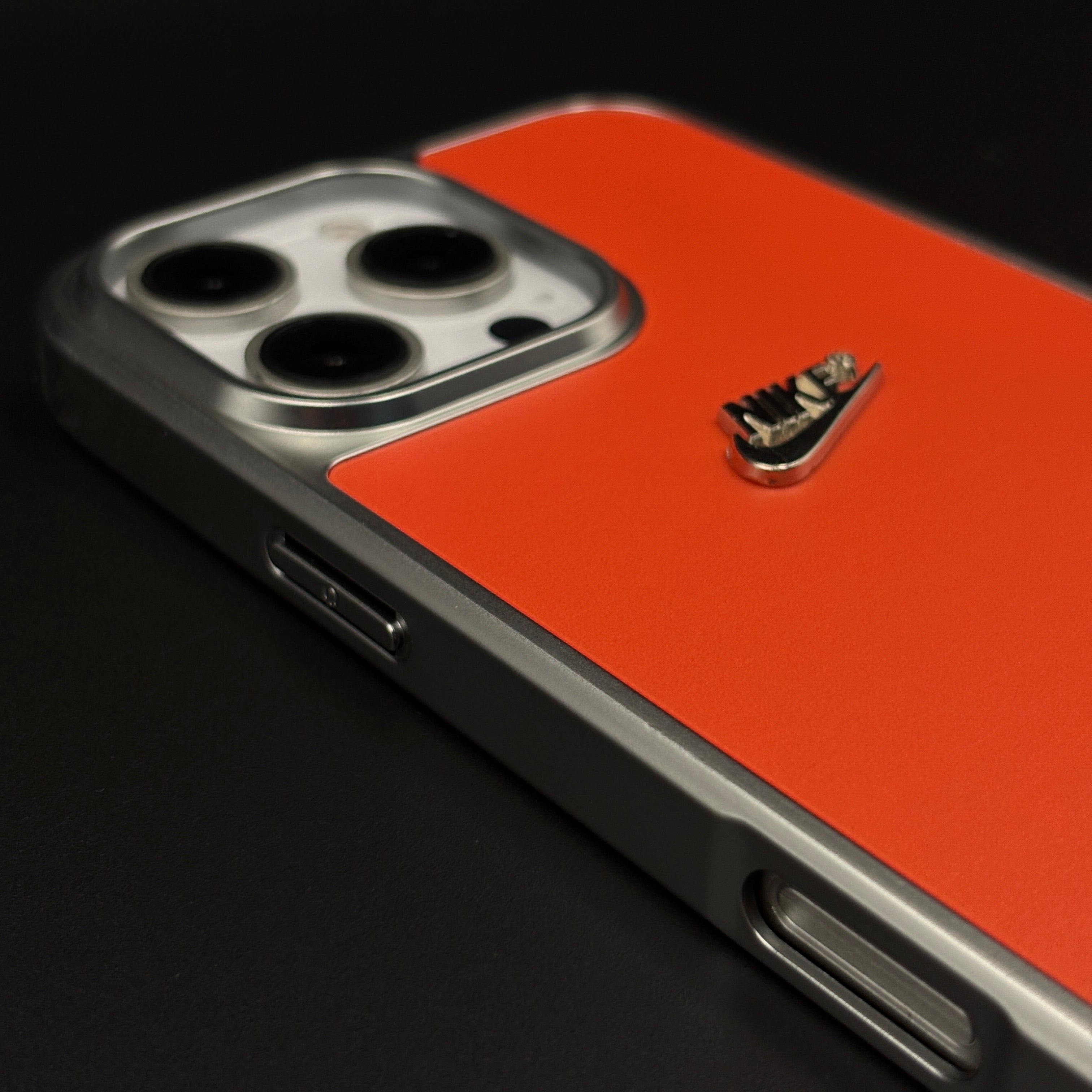 Premium Sports Edition Shockproof Mobile Case Cover for iPhone 16 Pro Max | Athletic Orange Metal Frame Cover | Embossed Logo