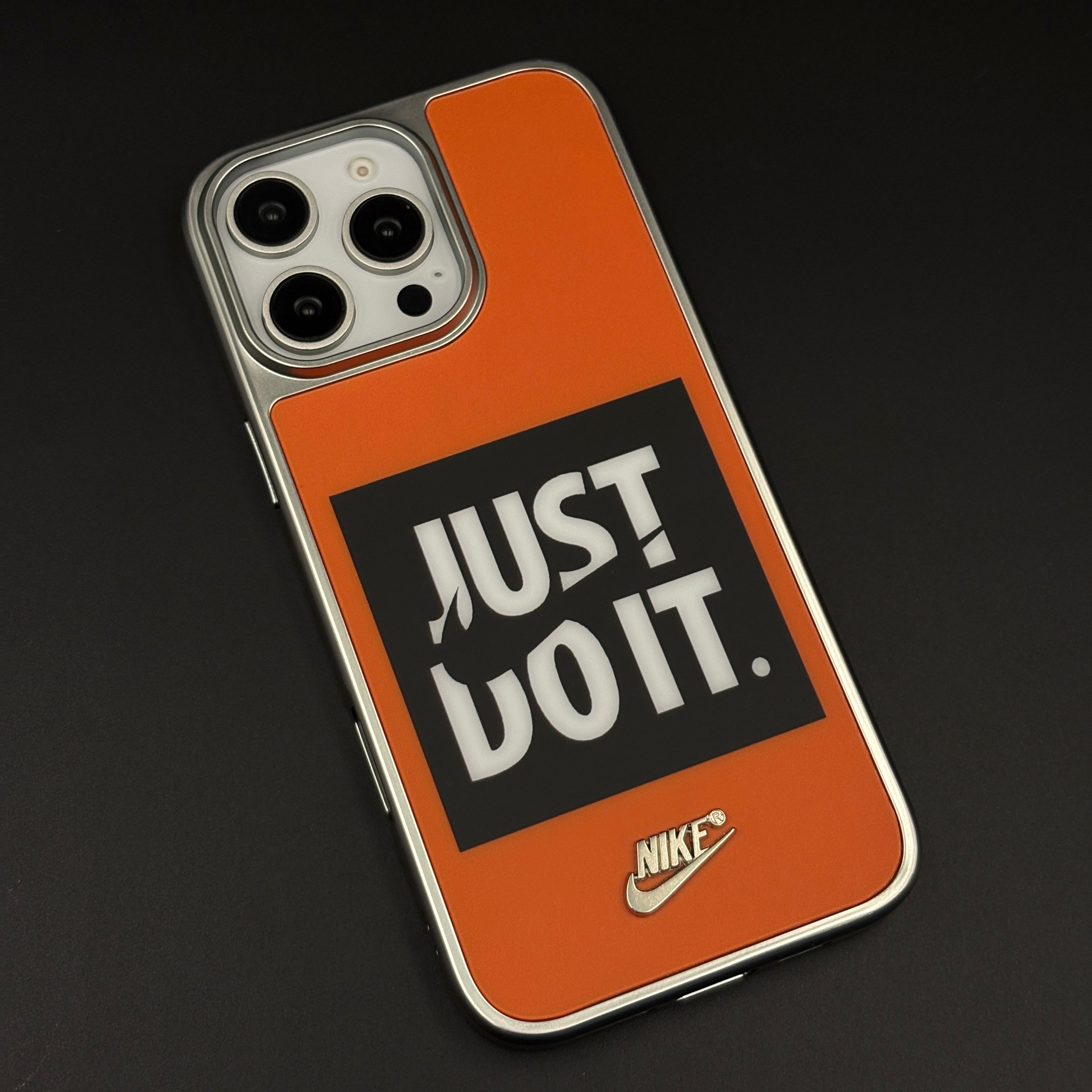 Sports Edition “Just Do It” Mobile Case Cover for iPhone 16 Pro Max | Aluminium Frame Athletic Cover | Embossed Logo