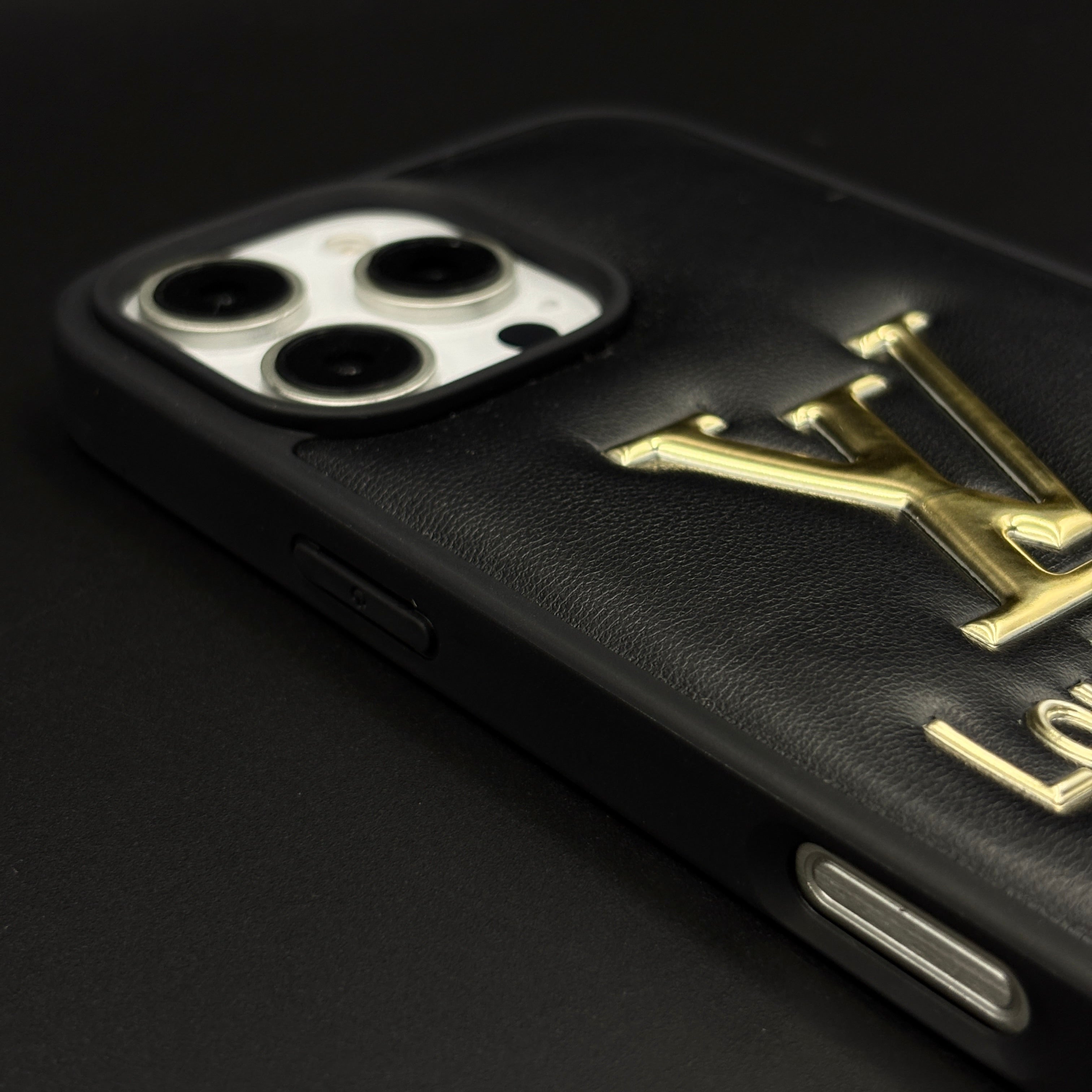 Luxury Embossed Branded Metal Logo Mobile Case for iPhone 16 Pro Max | Premium Black Soft-Touch Cushion