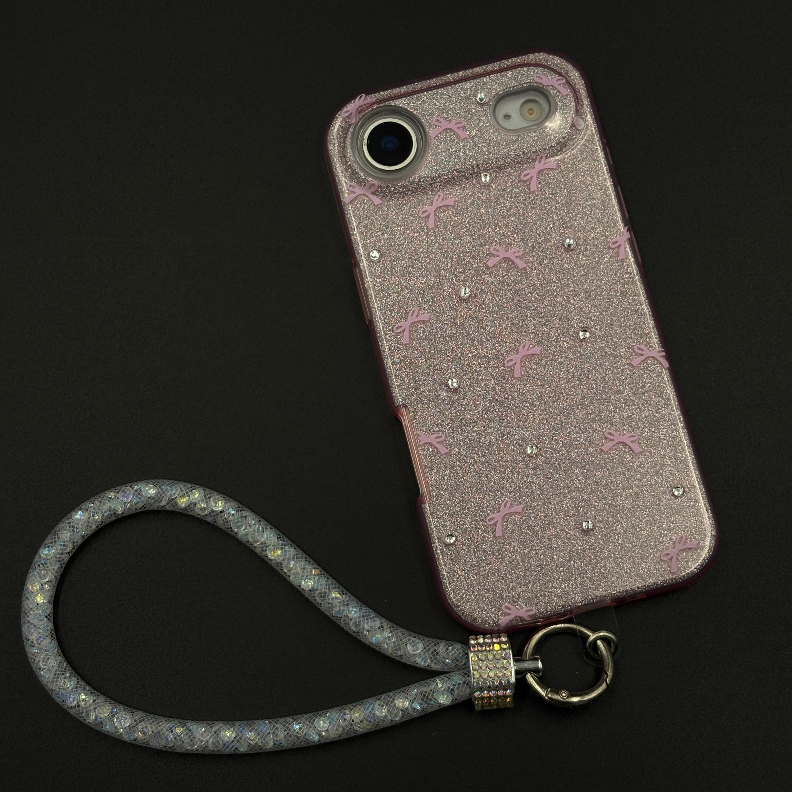 Bow Sparkle Glitter Case with Sling for iPhone 17 Air and Cute Carry Strap