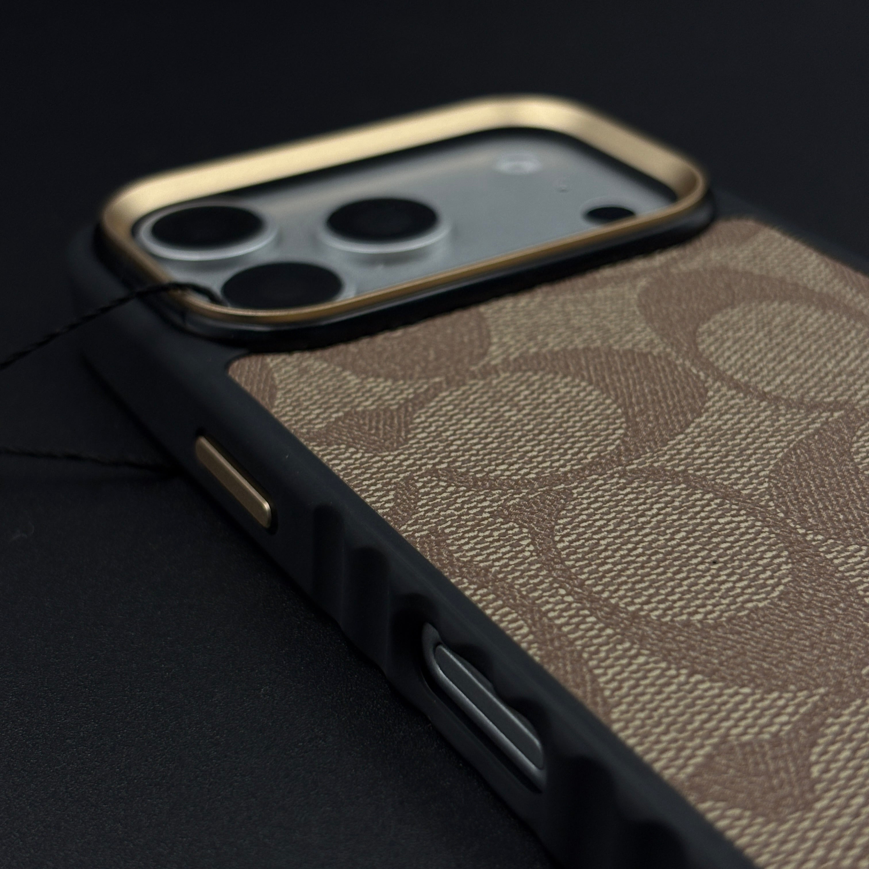 CC Luxe Heritage Monogram Brown Case for iPhone 17 Series with Premium Gold Accent