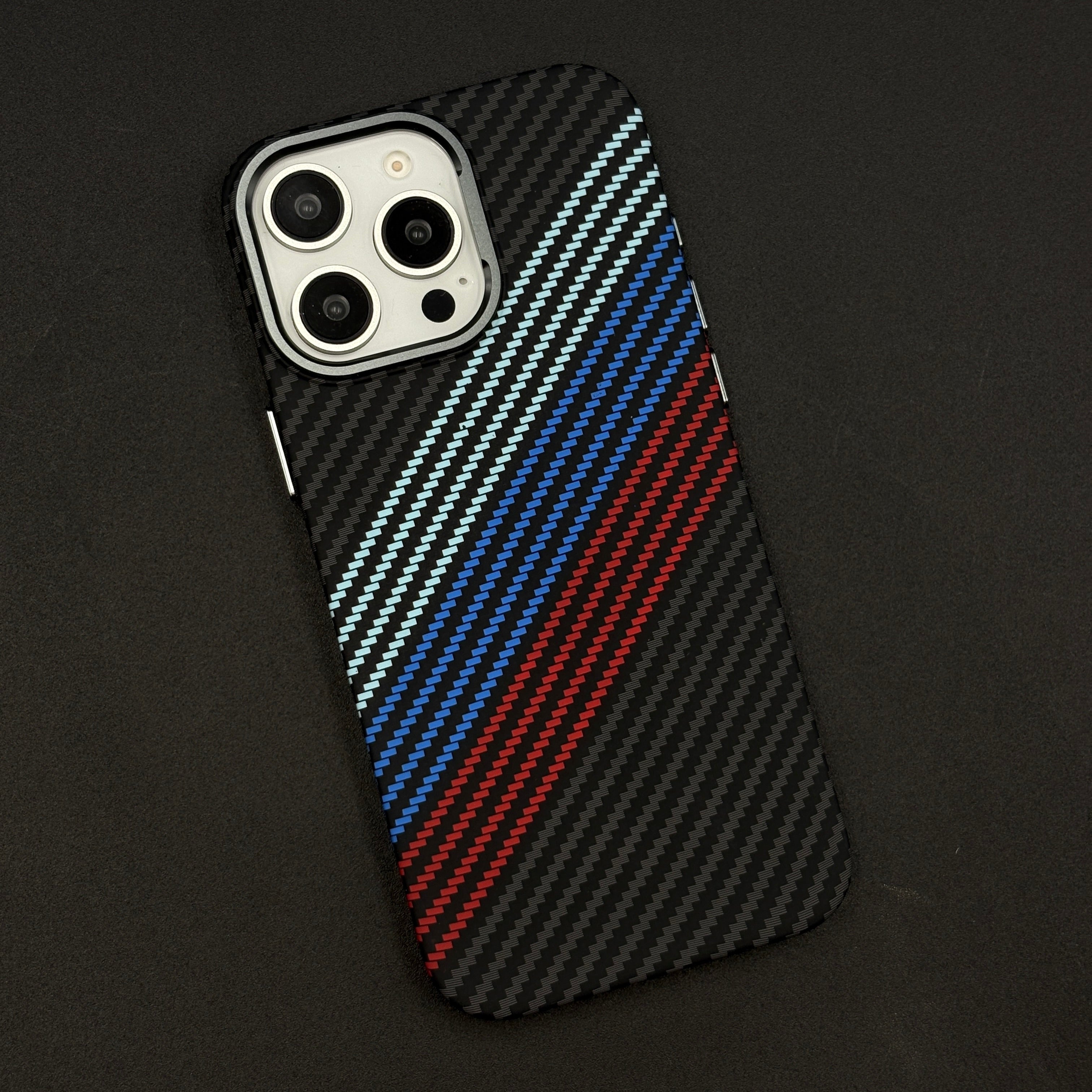Aramid Texture Case 3 Stripe Color for iPhone | Carbon Fibre Feel | Hidden MagSafe | Ultra Slim Fit