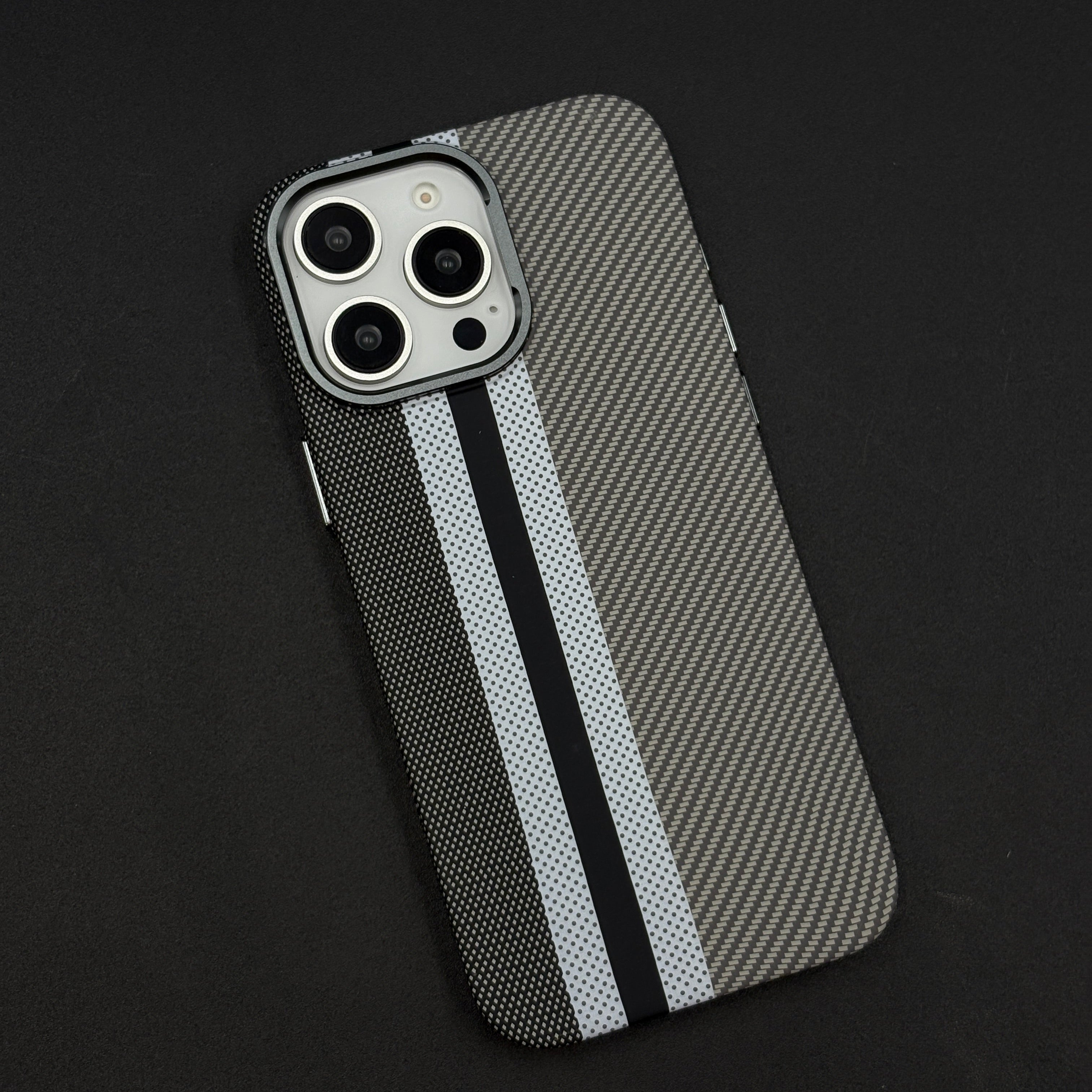 Aramid Texture Case Stripe Pattern Gray for iPhone Carbon Fibre Feel | Hidden MagSafe | Ultra Slim Fit