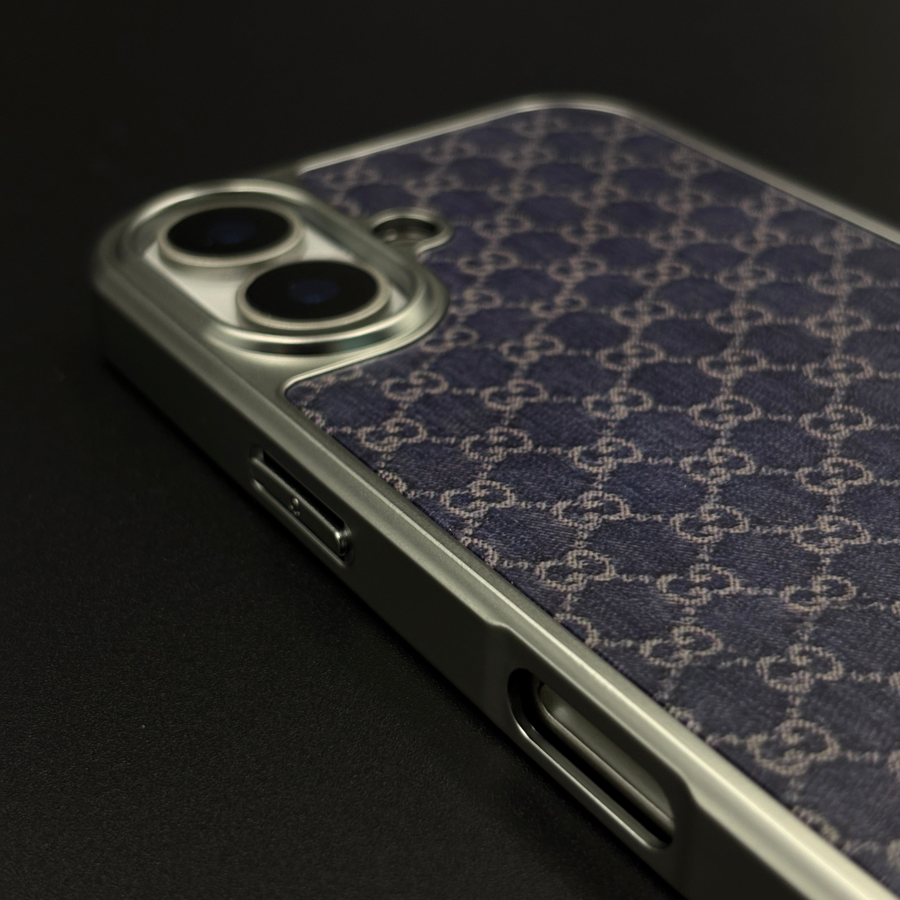 Faded Denim Style GG Monogram Luxe Case for iPhone 17