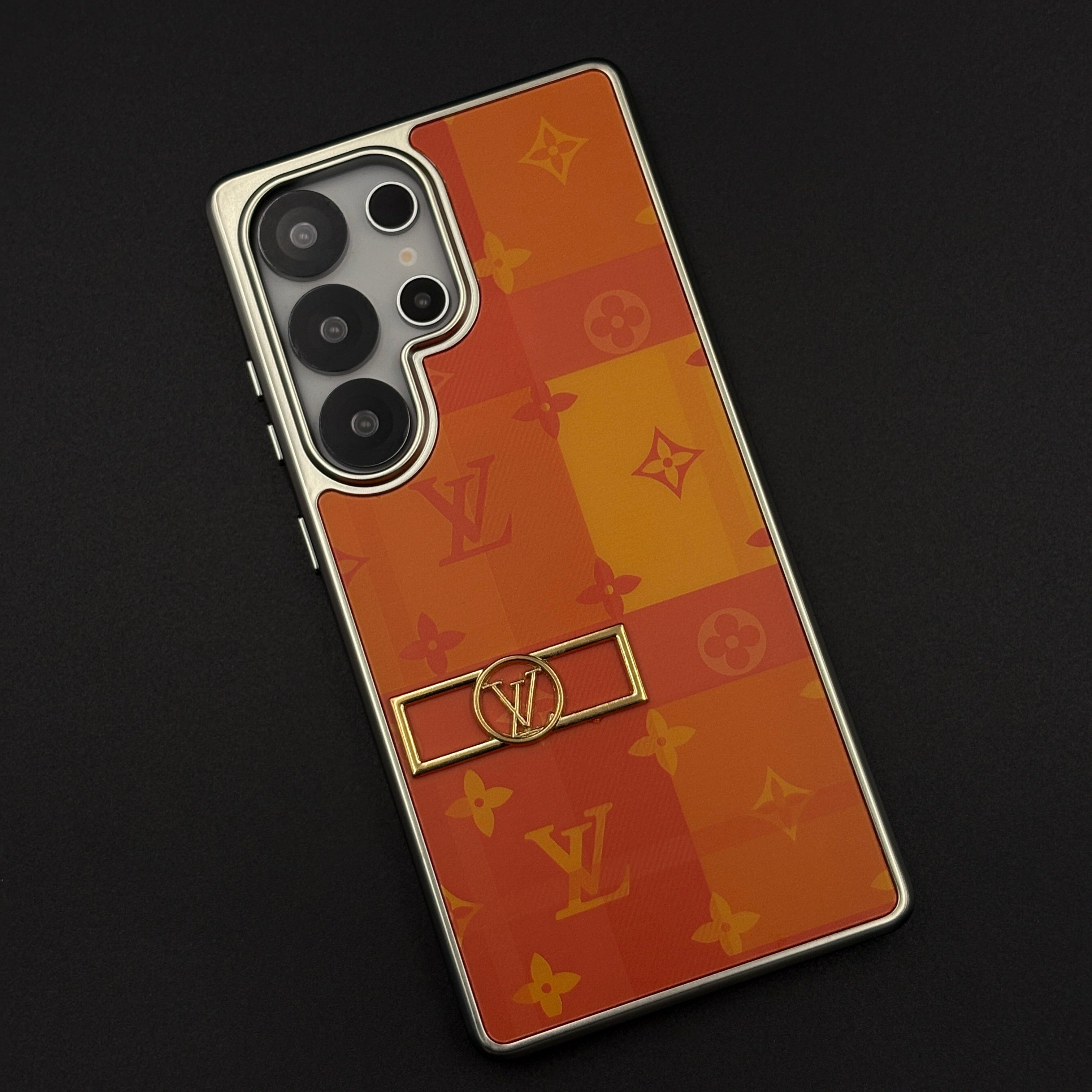 Luxury Fashion Brand Orange Monogram Pop Case for Samsung Galaxy S25 Ultra with Bold Designer Accent
