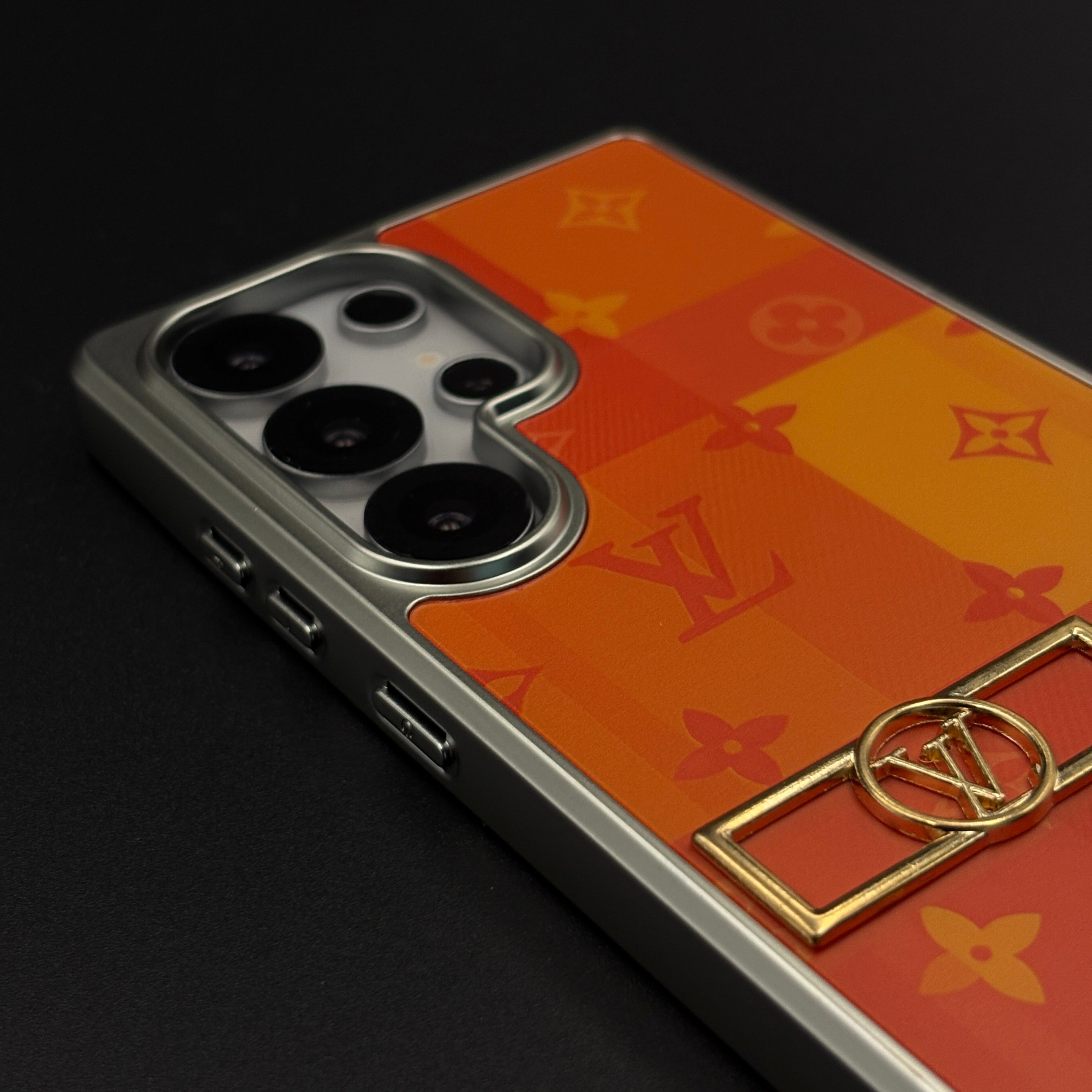 Luxury Fashion Brand Orange Monogram Pop Case for Samsung Galaxy S25 Ultra with Bold Designer Accent