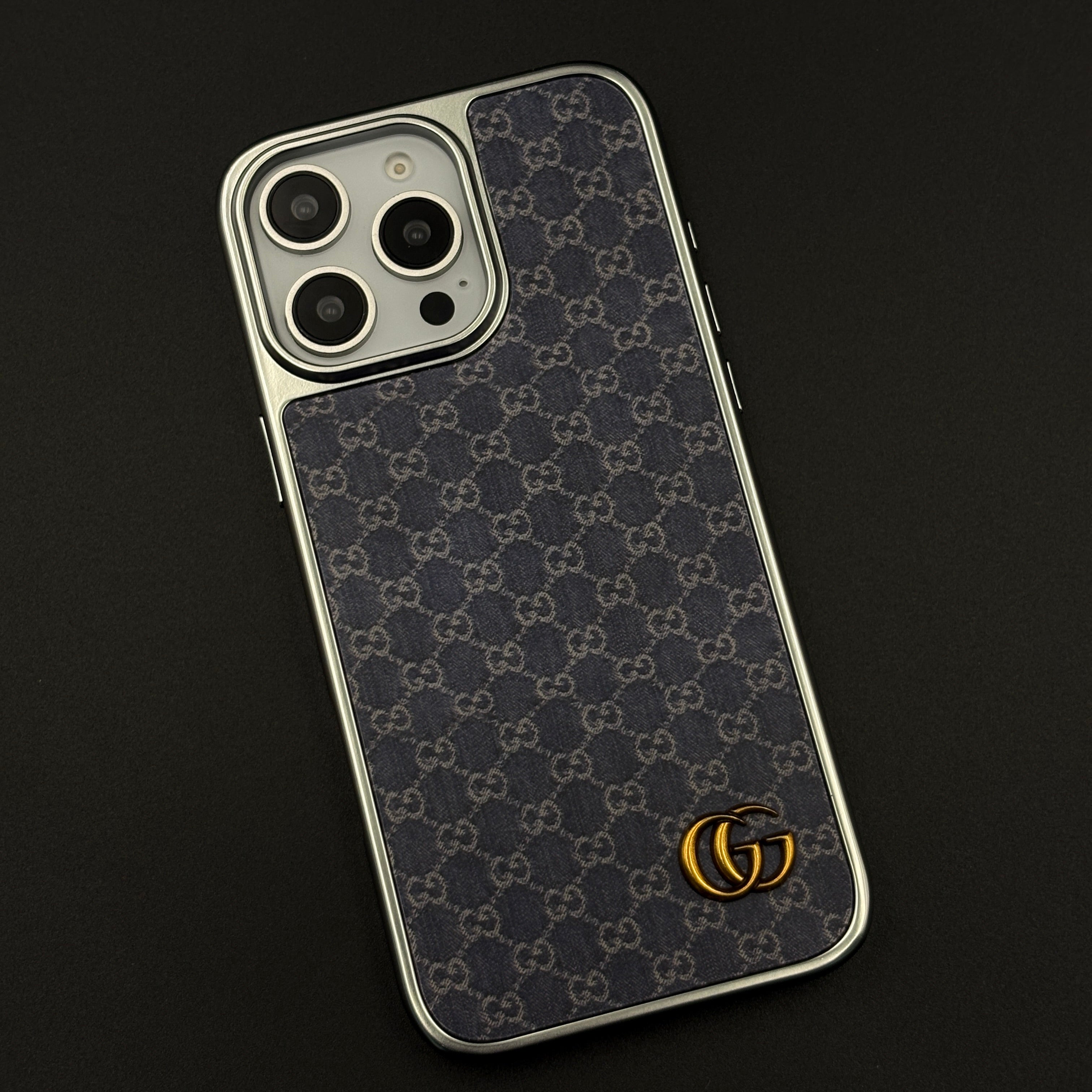 Faded Denim Style GG Monogram Luxe Case for iPhone 16 Pro Max