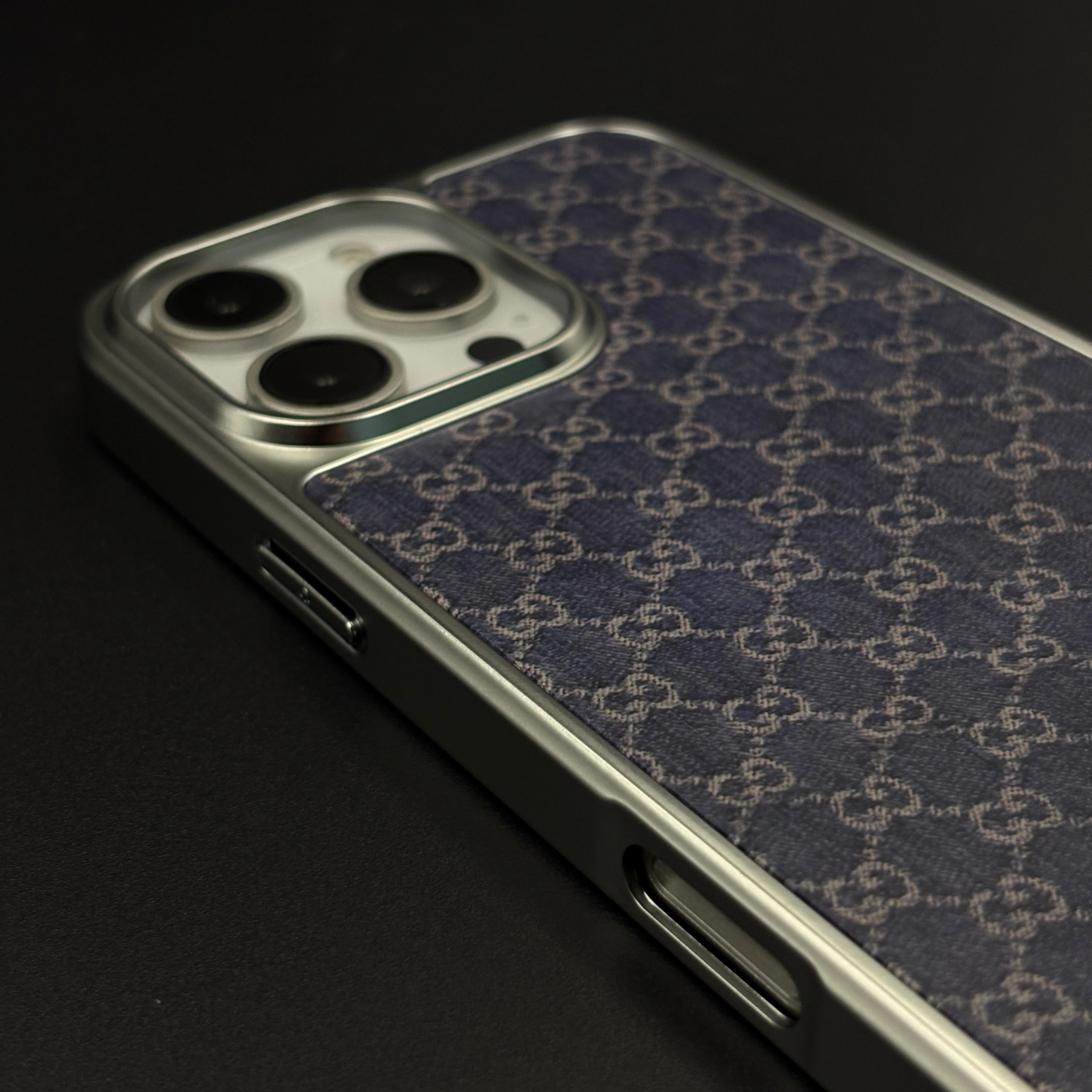 Faded Denim Style GG Monogram Luxe Case for iPhone 16 Pro Max