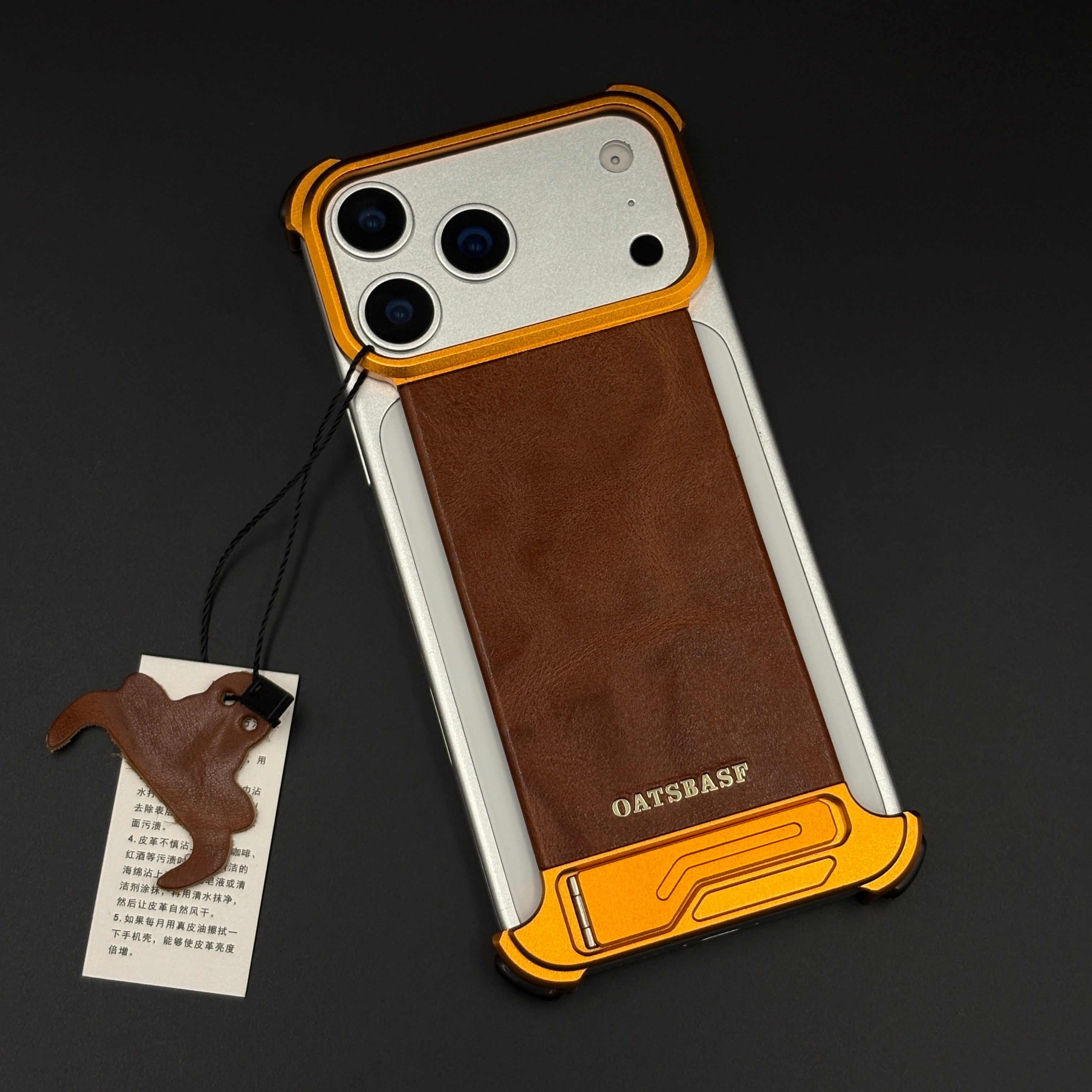 Metal Frame Leather Hybrid Case for iPhone 17 Series | Kickstand Armor Design | Shockproof Corners