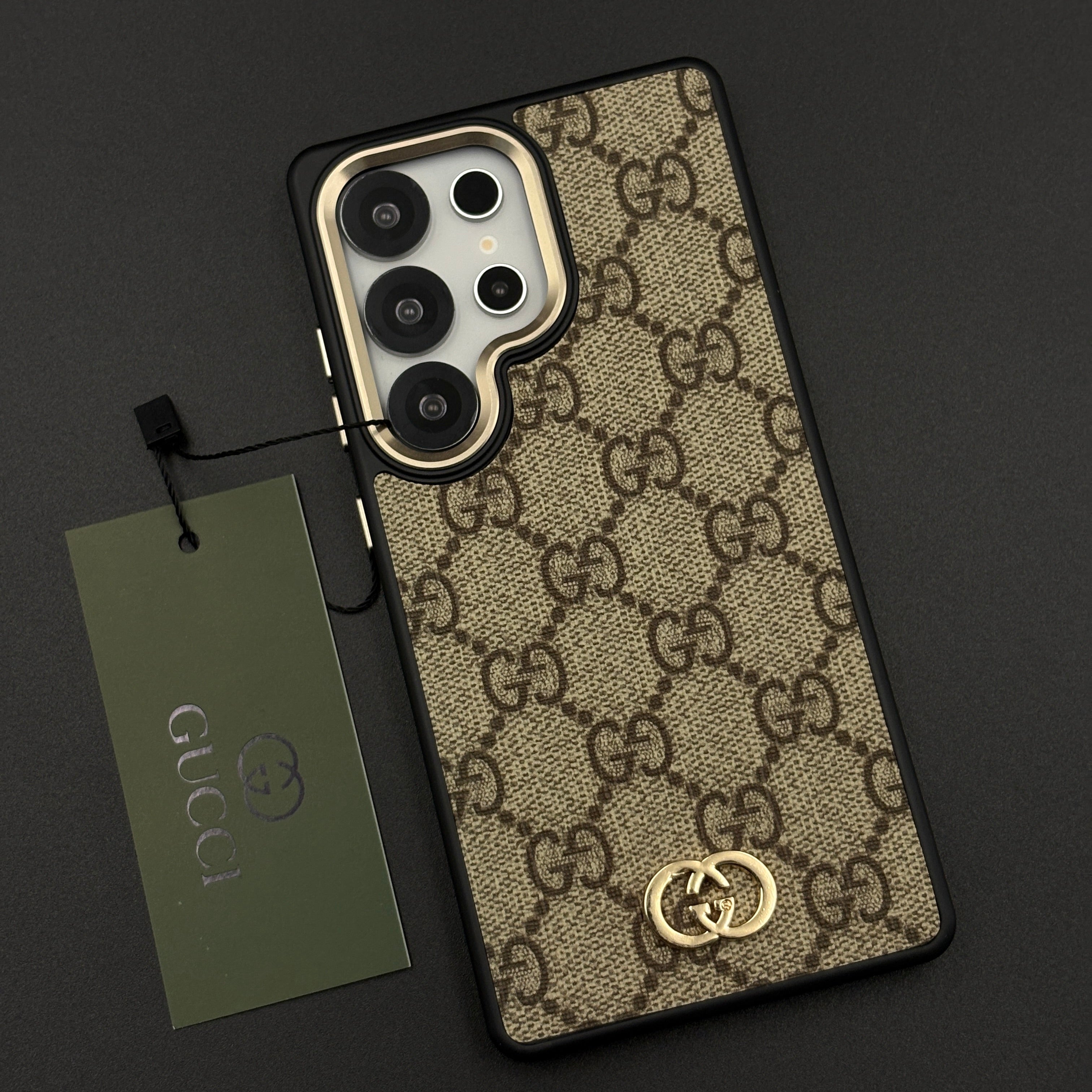 Beige GG Classic Heritage Case for Samsung Galaxy S25 Ultra with Monogram and Gold Emblem