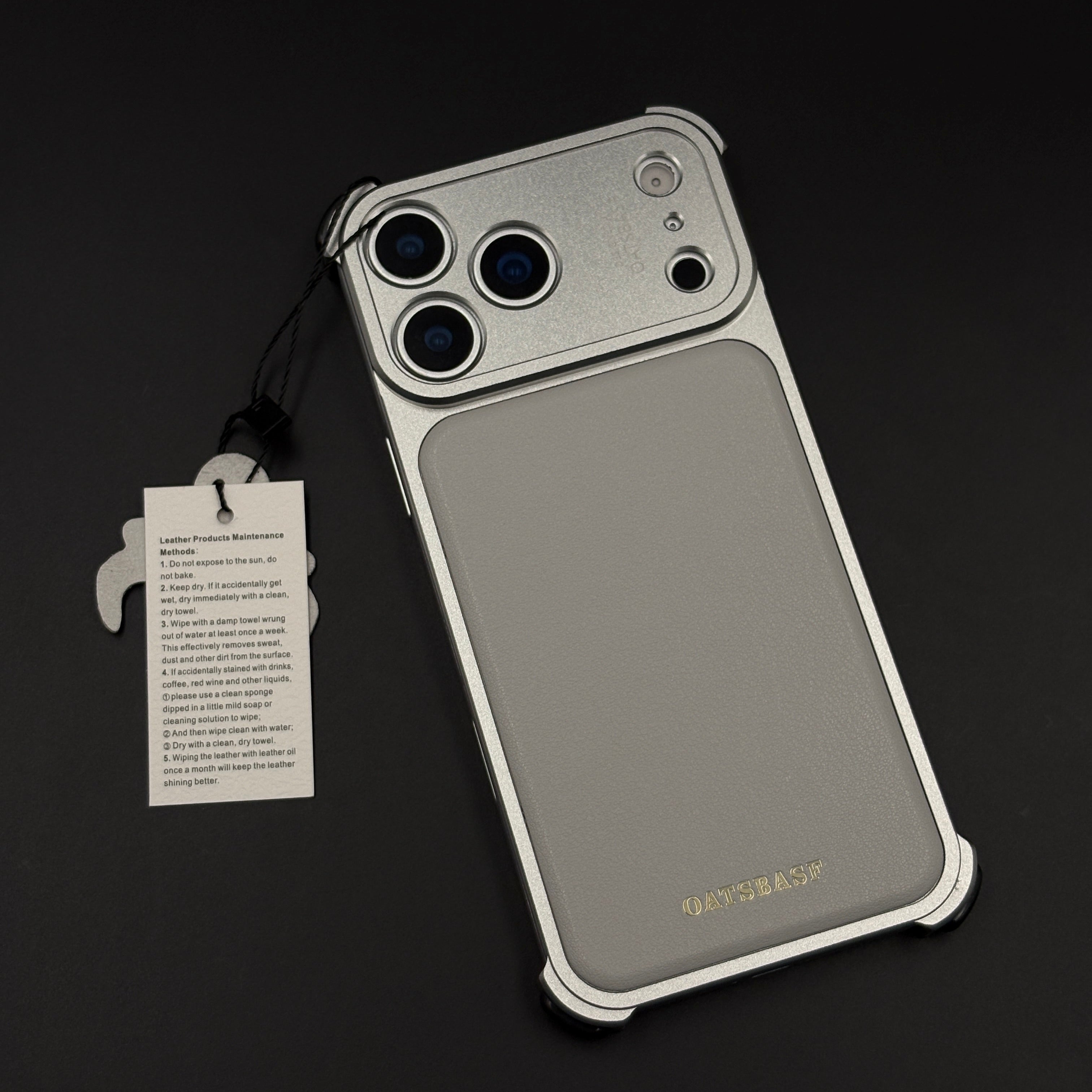 Full Metal Frame Leather Back Mobile Case Cover for iPhone 17 Series