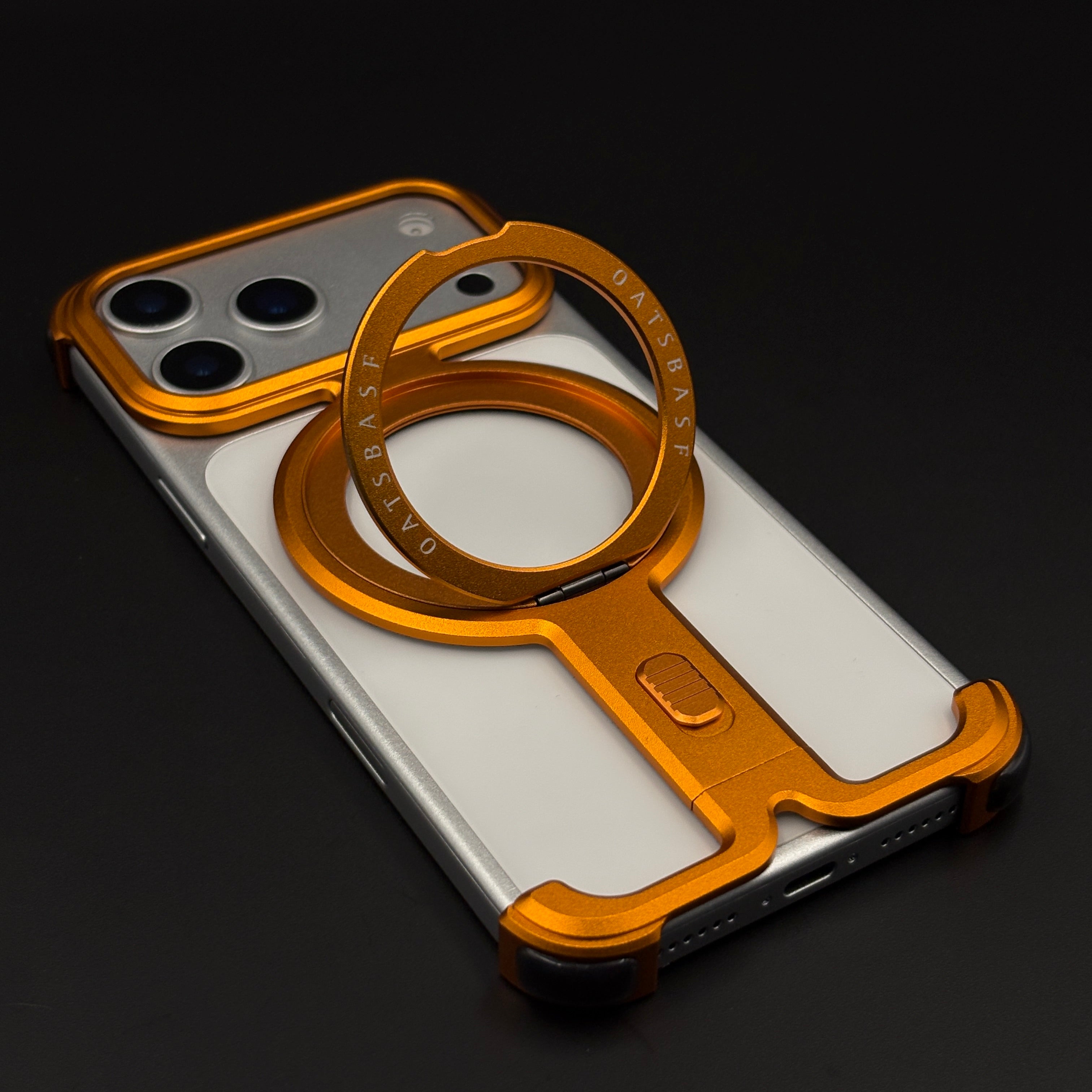 Magnetic Orange Metal Ring Stand Mobile Case Cover for iPhone 17 Series | Industrial Bumper Grip