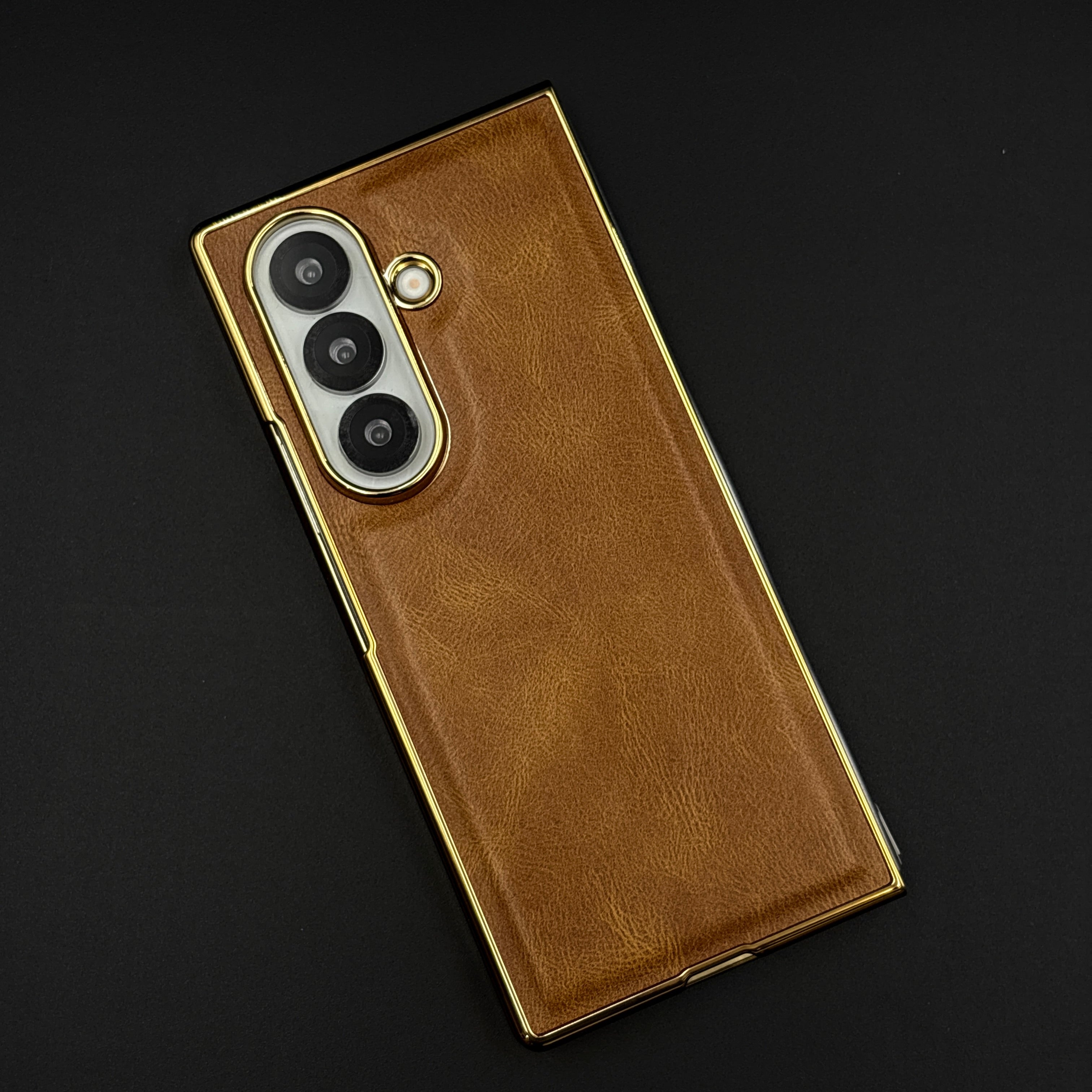 Leather Chrome Plated Case with Front Screen Protector for Samsung Galaxy Z Fold 6 | Luxury Protective Cover