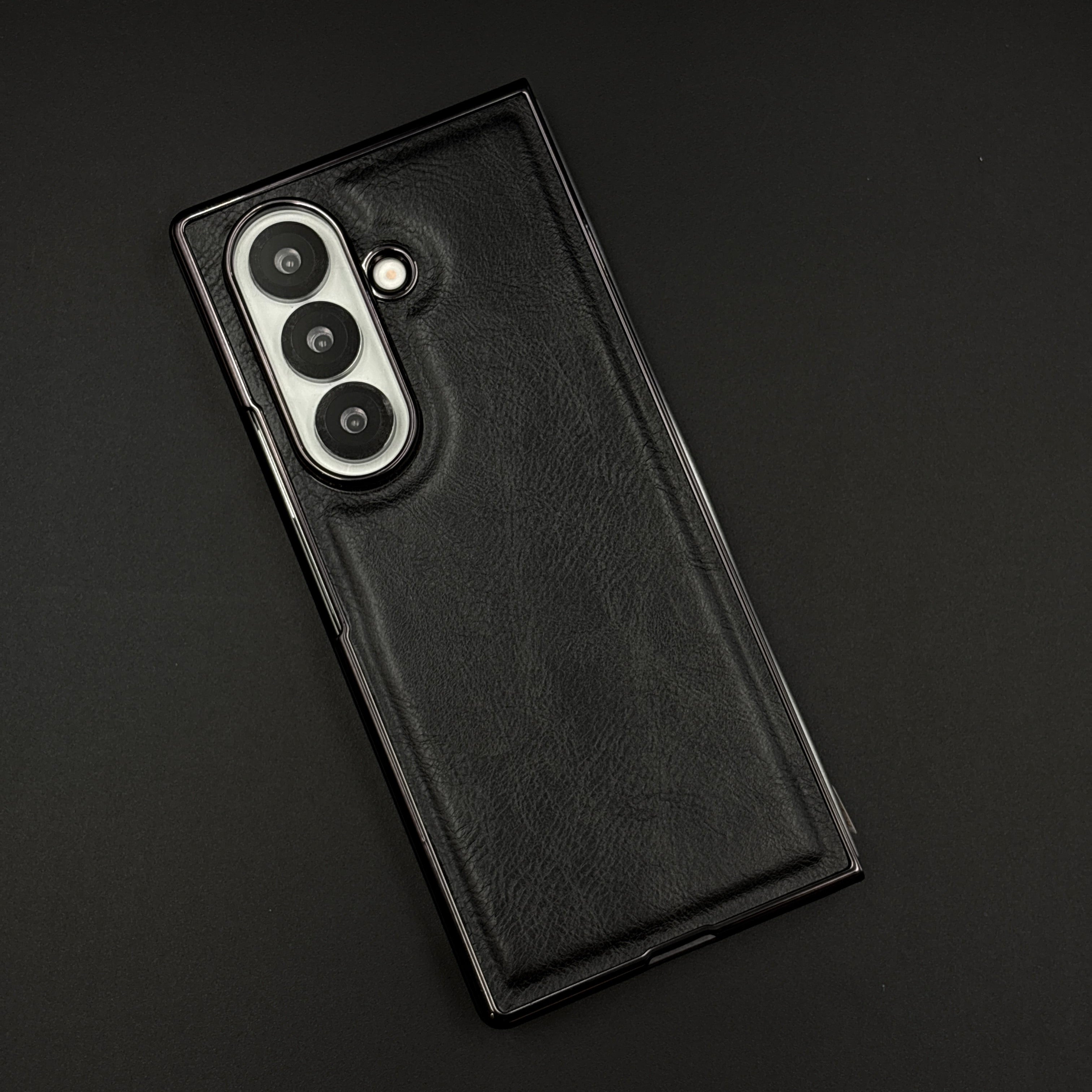 Leather Chrome Plated Case with Front Screen Protector for Samsung Galaxy Z Fold 6 | Luxury Protective Cover