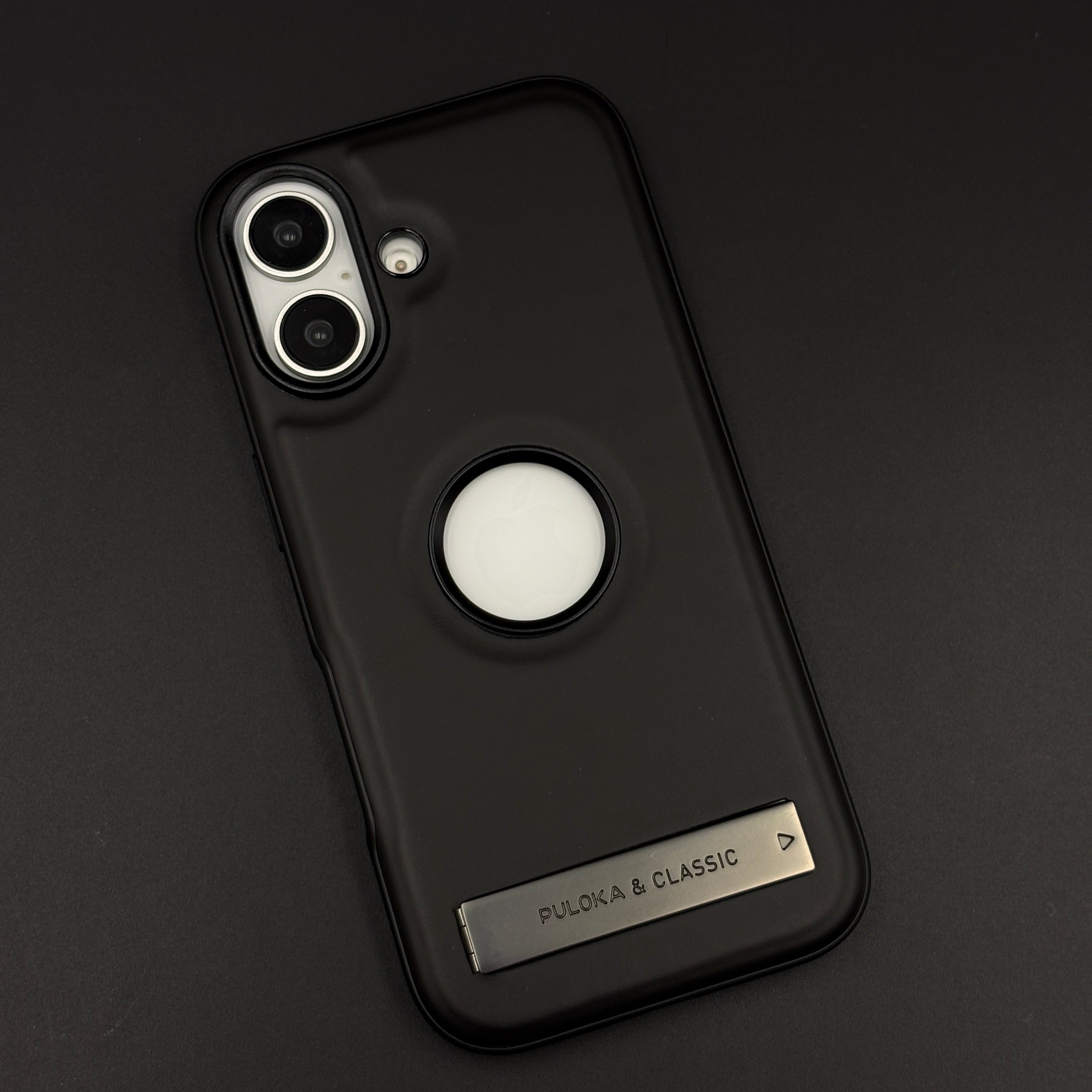 Premium Leather Logo Cut Mobile Case Cover with Metal Kickstand for iPhone 17 | Classic Stand Edition