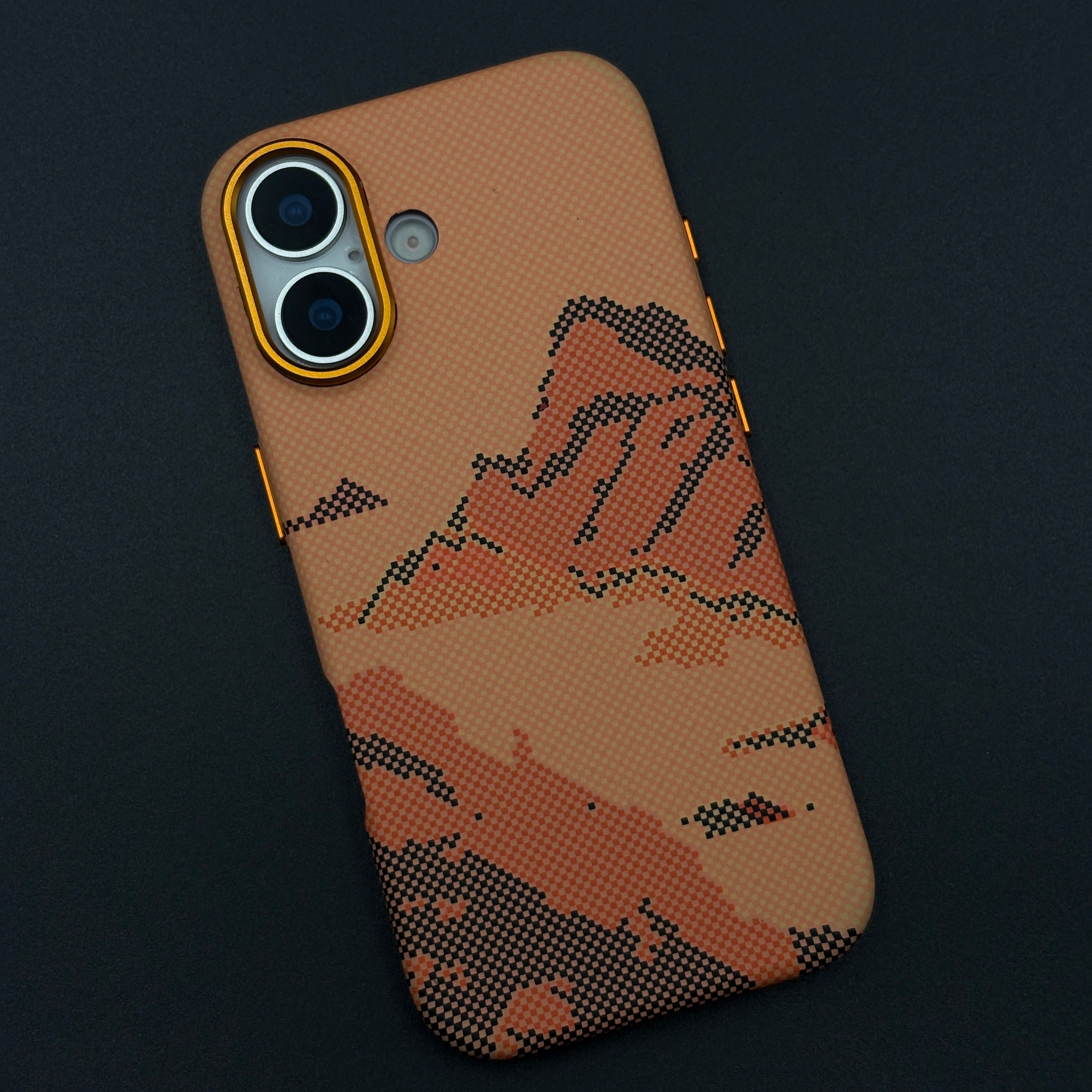 Sunset Mountain Trail Carbon Fiber Textured Hidden MagSafe Case for iPhone 17