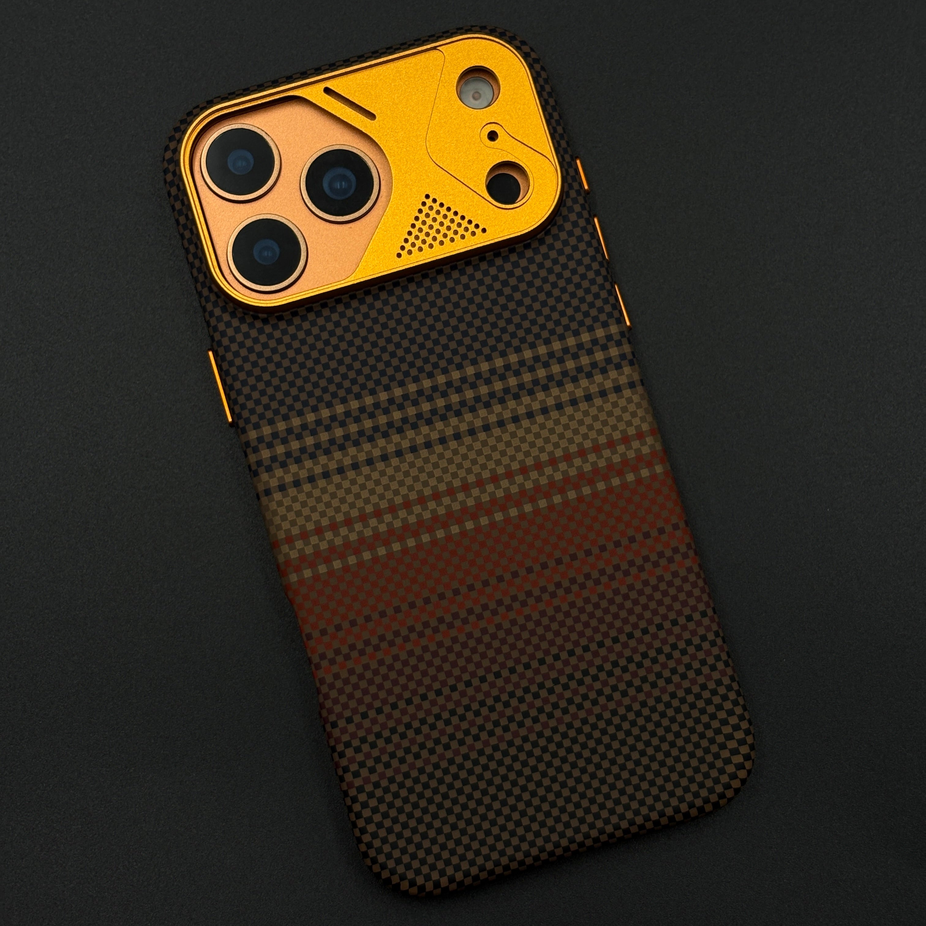 Carbon Texture Sunset Stripe Hidden Magsafe Case Cover for iPhone 17 Series with Metal Camera Bump
