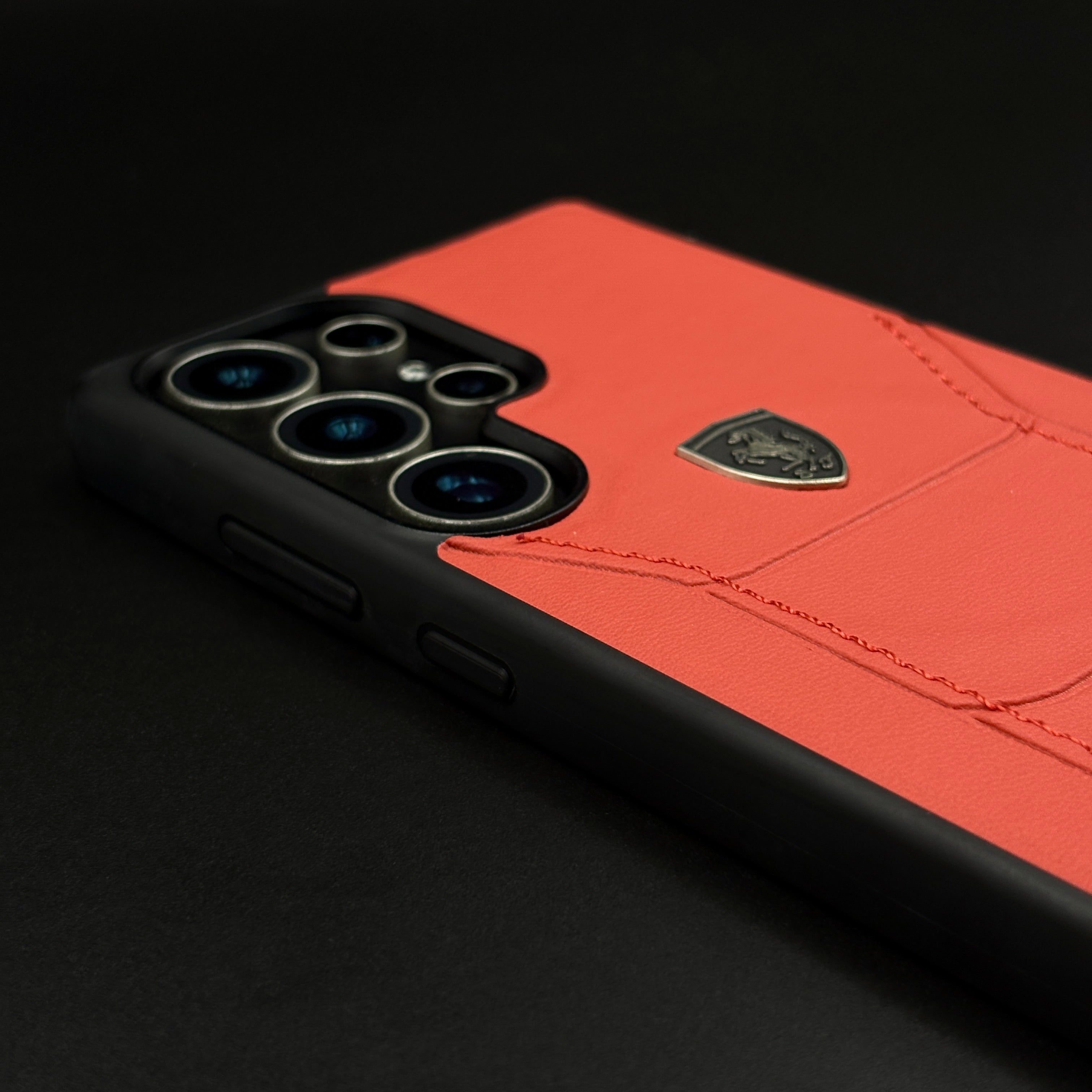 Luxury FR Stitched Red Leather Case for Samsung Galaxy S25 Ultra | Premium Slim Protective Cover